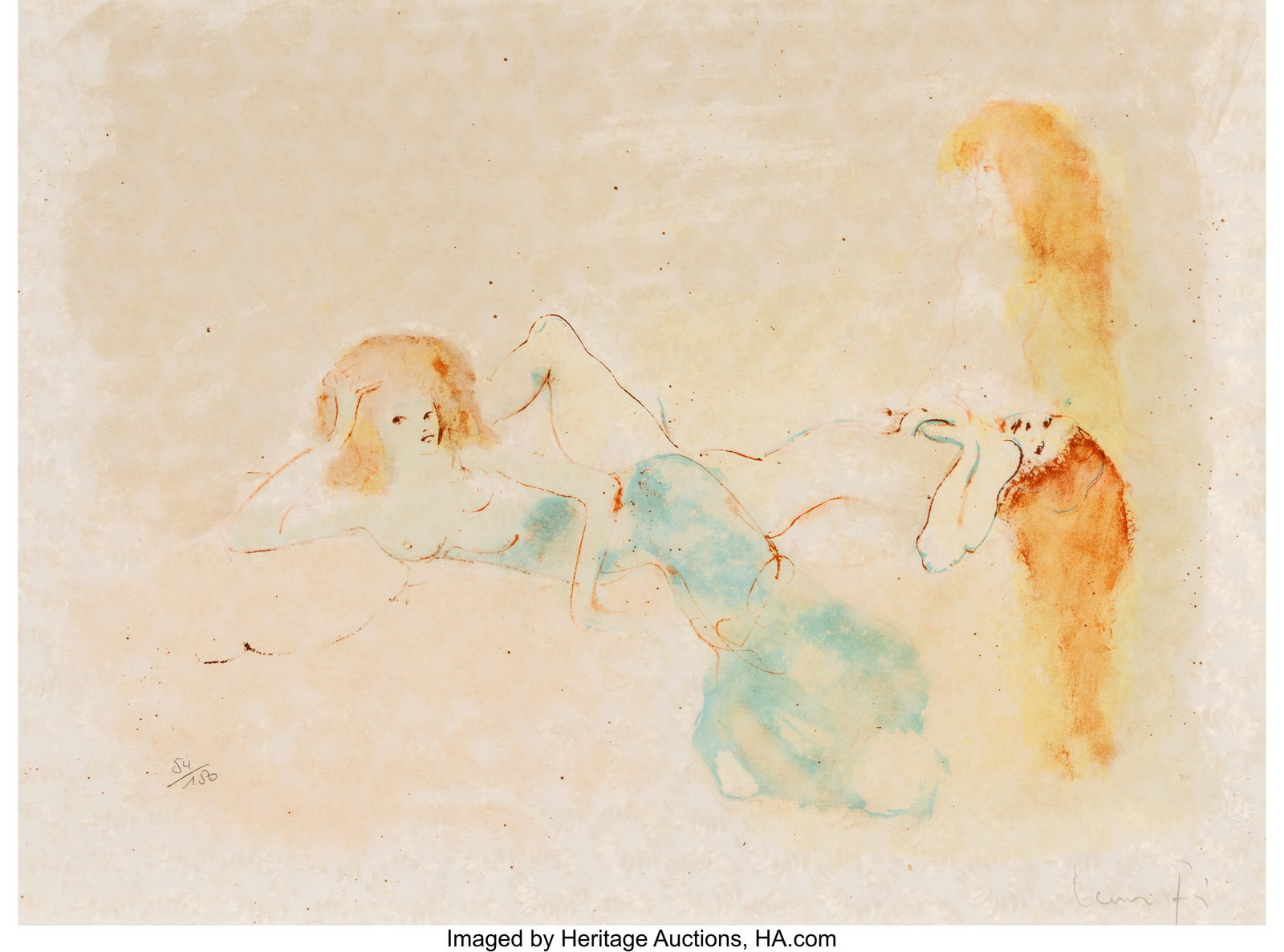 Leonor Fini (1908-1996) Untitled (Nude Women), c: Leonor Fini (1908-1996) Untitled (Nude Women), circa 1970 Lithograph in colors on Japon paper 14-5/8 x 20-1/2 inches (37.0 x 52.1 cm) (sh