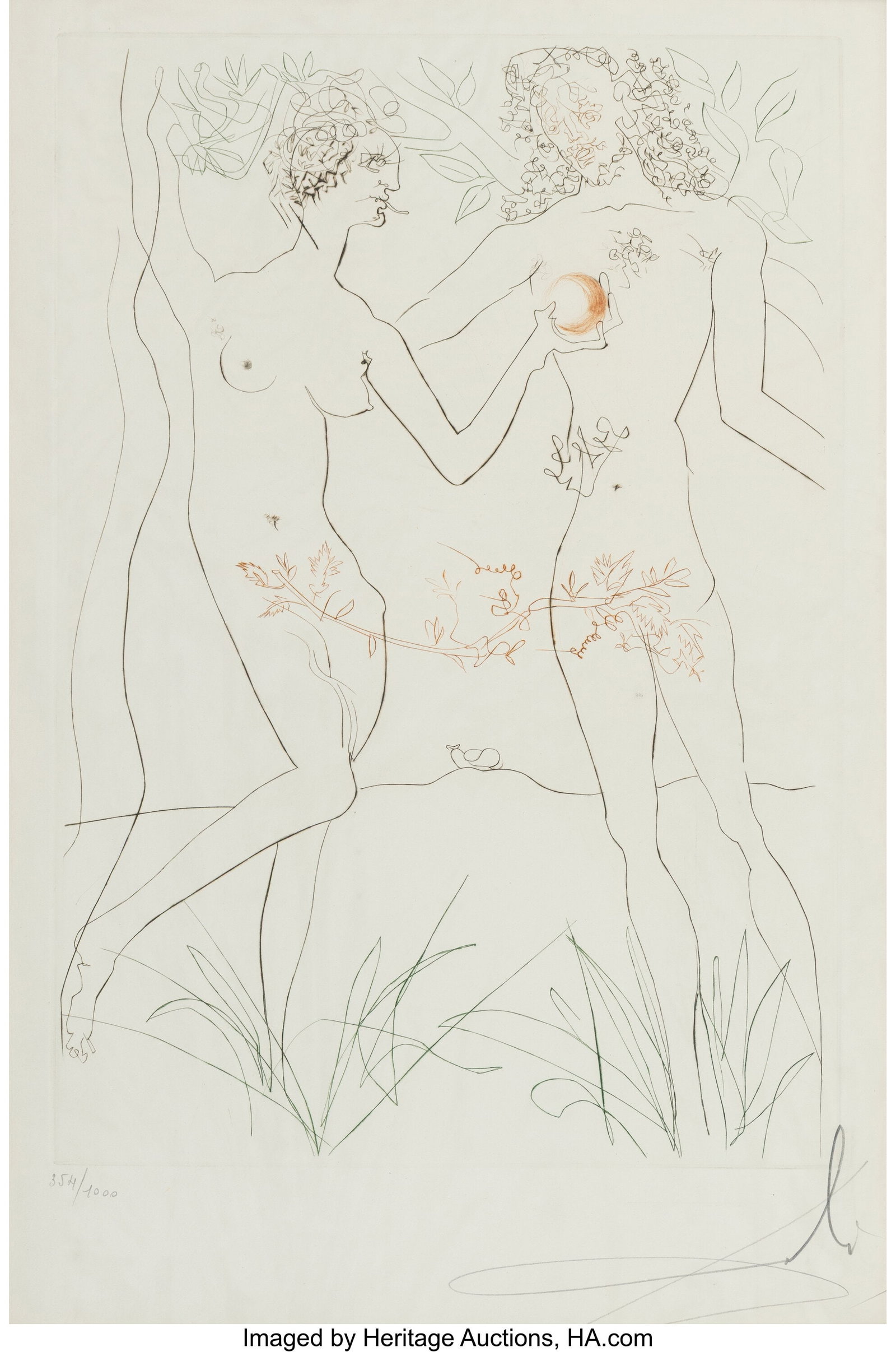 Salvador Dalí (1904-1989) Adam and Eve, from Fa: Salvador Dalí (1904-1989) Adam and Eve, from Famous Loves, 1972 Engraving in colors on wove paper 18-1/2 x 12 inches (47.0 x 30.5 cm) (sig