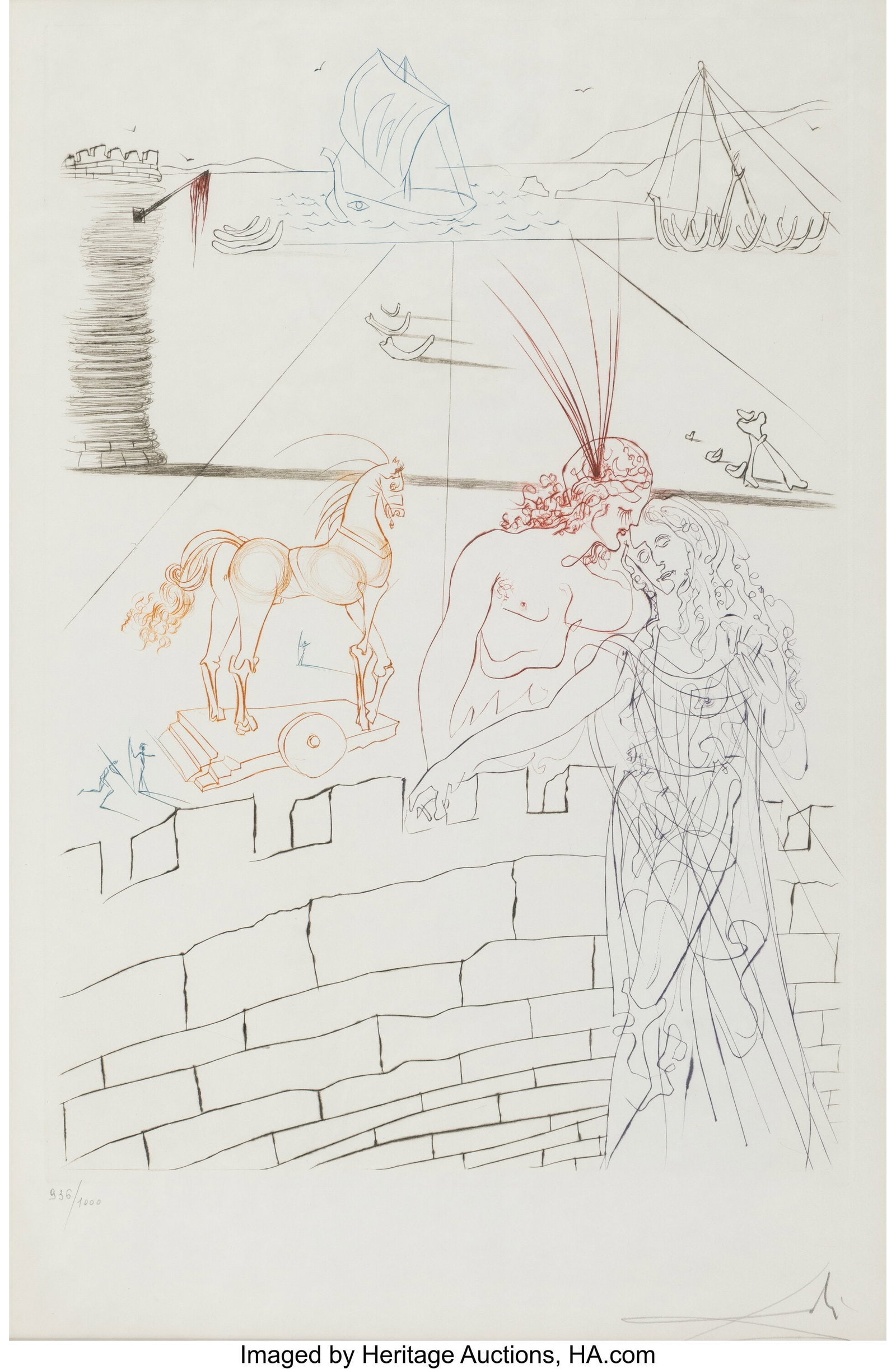 Salvador Dalí (1904-1989) Paris and Helen of Tr: Salvador Dalí (1904-1989) Paris and Helen of Troy, from Famous Loves, 1972 Engraving in colors on wove paper 18-1/2 x 12 inches (47.0 x 30.5 cm&rpar