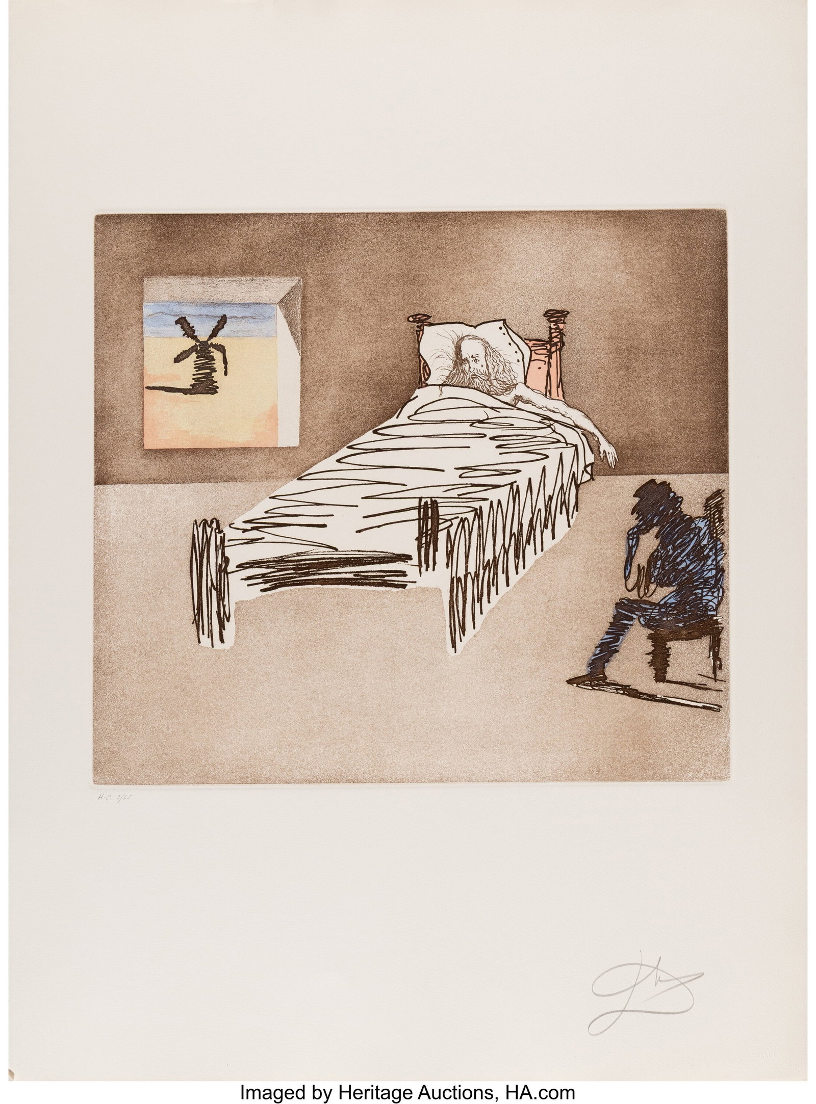 Salvador Dalí (1904-1989) Le legacy, from Histo: Salvador Dalí (1904-1989) Le legacy, from Historia de Don Quichotte de la Mancha, 1980 Etching and aquatint in colors on Arches paper 30 x 22-1/4 inches (76&perio