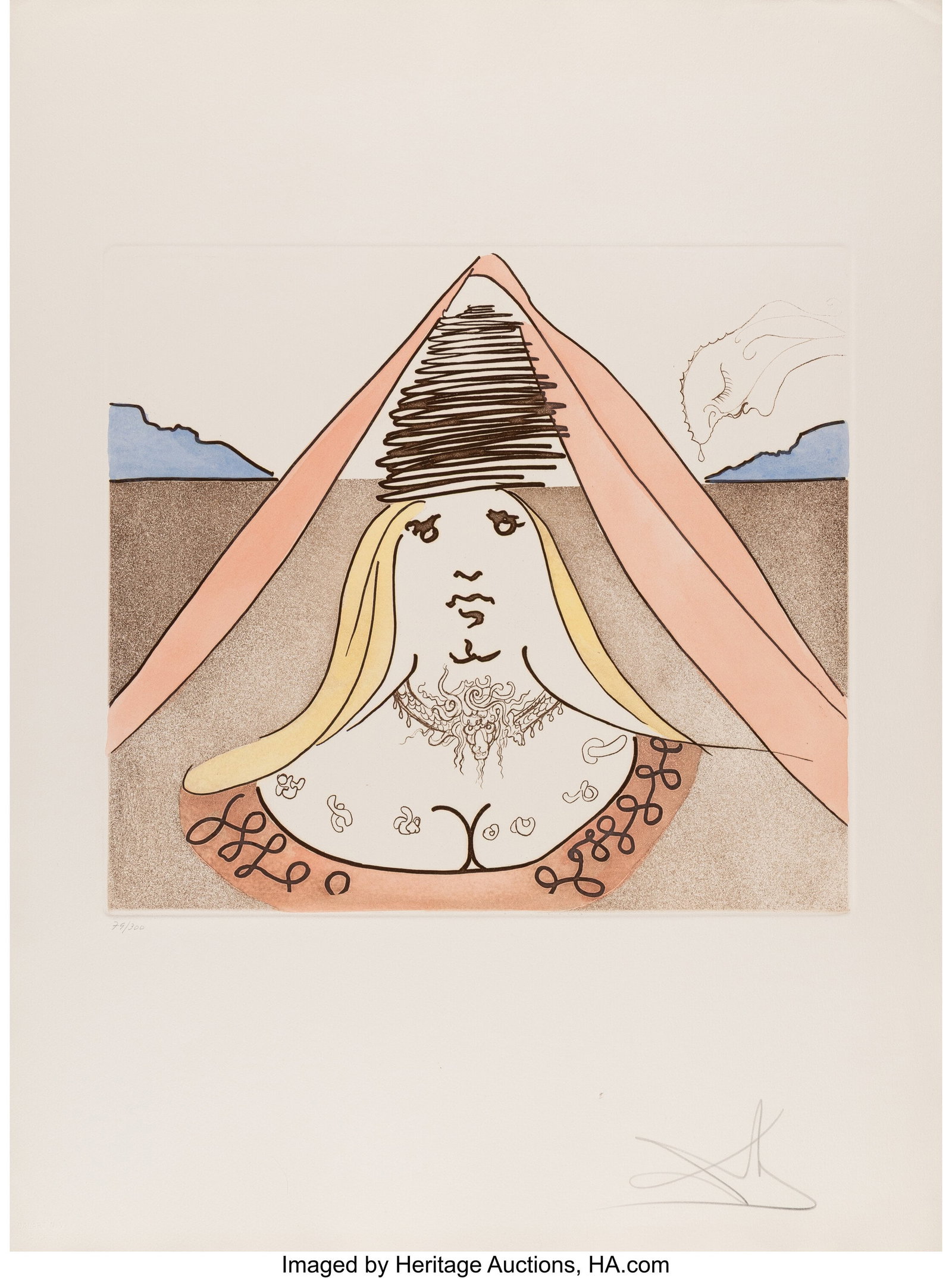 Salvador Dalí (1904-1989) The Lady Dulcinea, fr: Salvador Dalí (1904-1989) The Lady Dulcinea, from Historia de Don Quichotte de la Mancha, 1980 Etching and aquatint in colors on Arches paper 29-3/4 x 22-1/4 inche