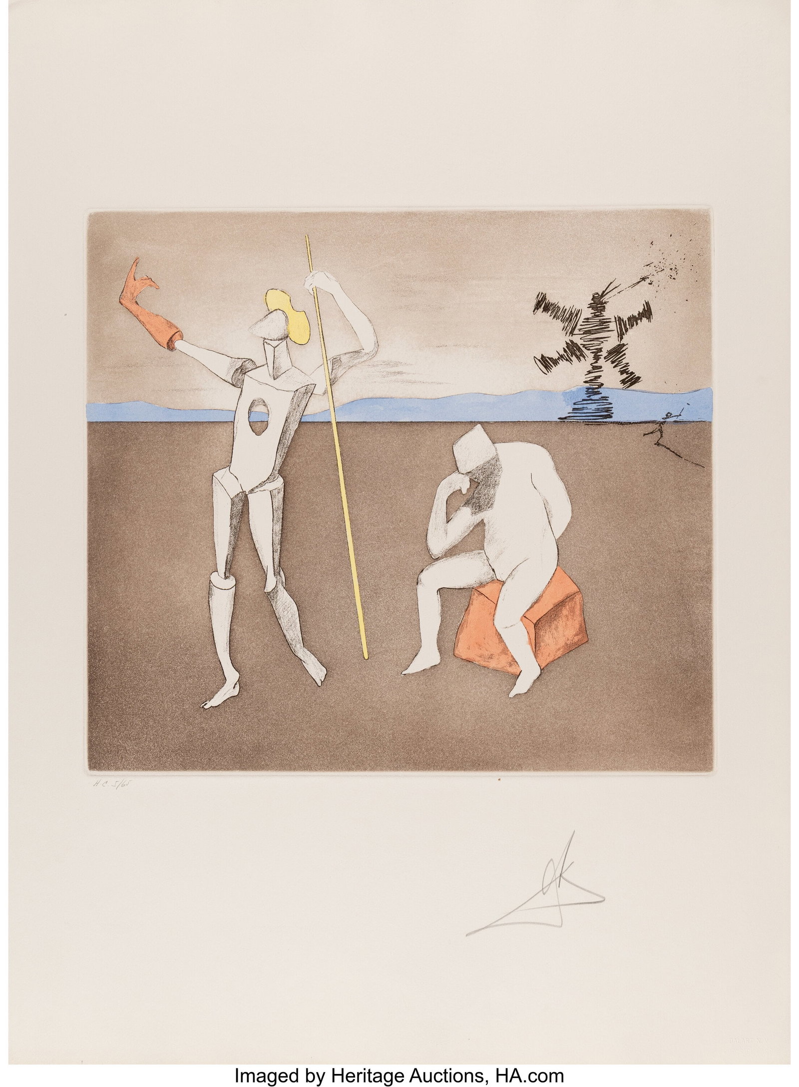 Salvador Dalí (1904-1989) The Power of Thought,: Salvador Dalí (1904-1989) The Power of Thought, from Historia de Don Quichotte de la Mancha, 1980 Etching and aquatint in colors on Arches paper 30 x 22-1/8 inches &lp