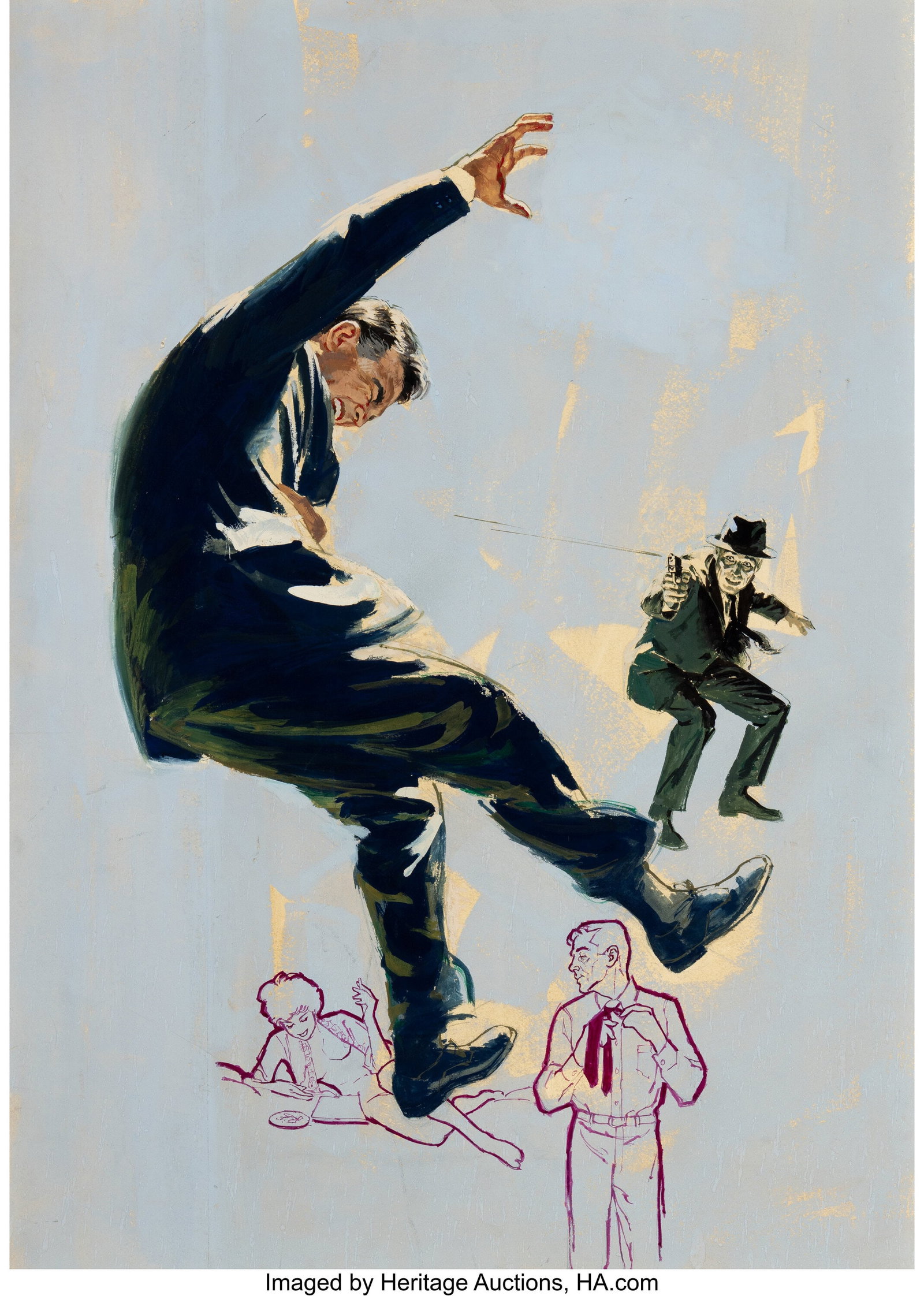 Darrel Greene (American, 1917-2014) Never Kill a: Darrel Greene (American, 1917-2014) Never Kill a Cop paperback cover, 1959 Gouache on board 28 x 20 inches (71.1 x 50.8 cm) Not signed The present work is