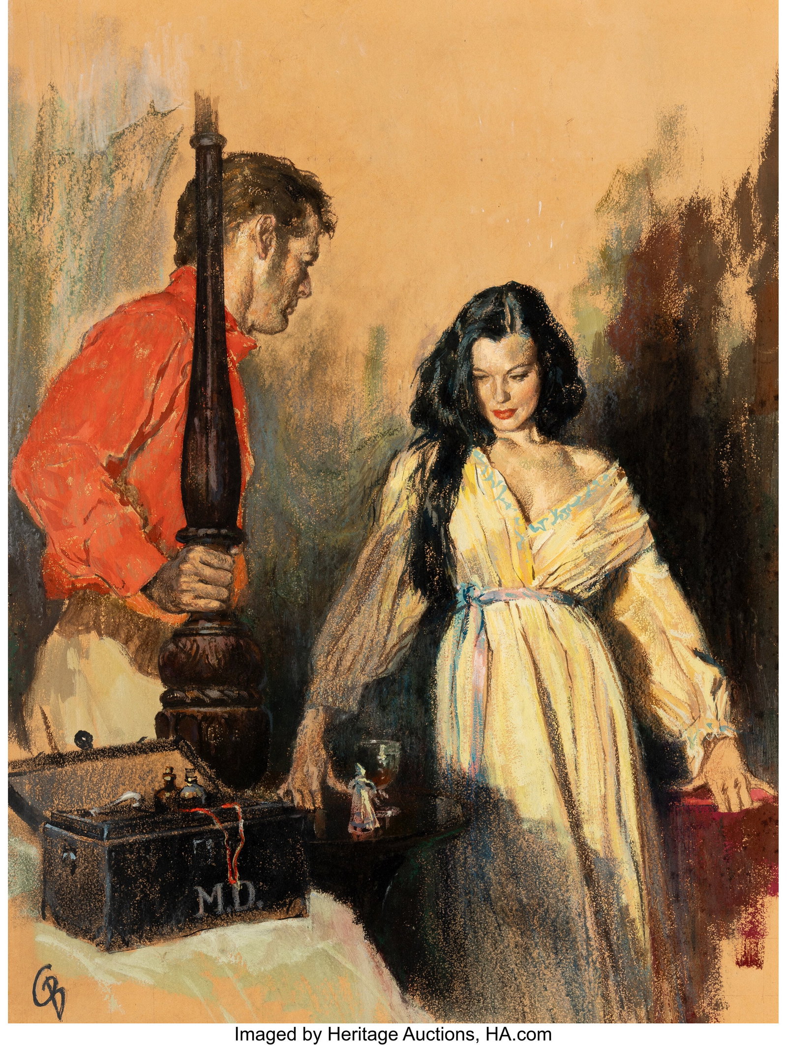 American Artist (20th Century) The Golden Isle p: American Artist (20th Century) The Golden Isle paperback cover, 1960 Mixed media on board 24 x 18 inches (61.0 x 45.7 cm) Initialed lower left: CB The pre