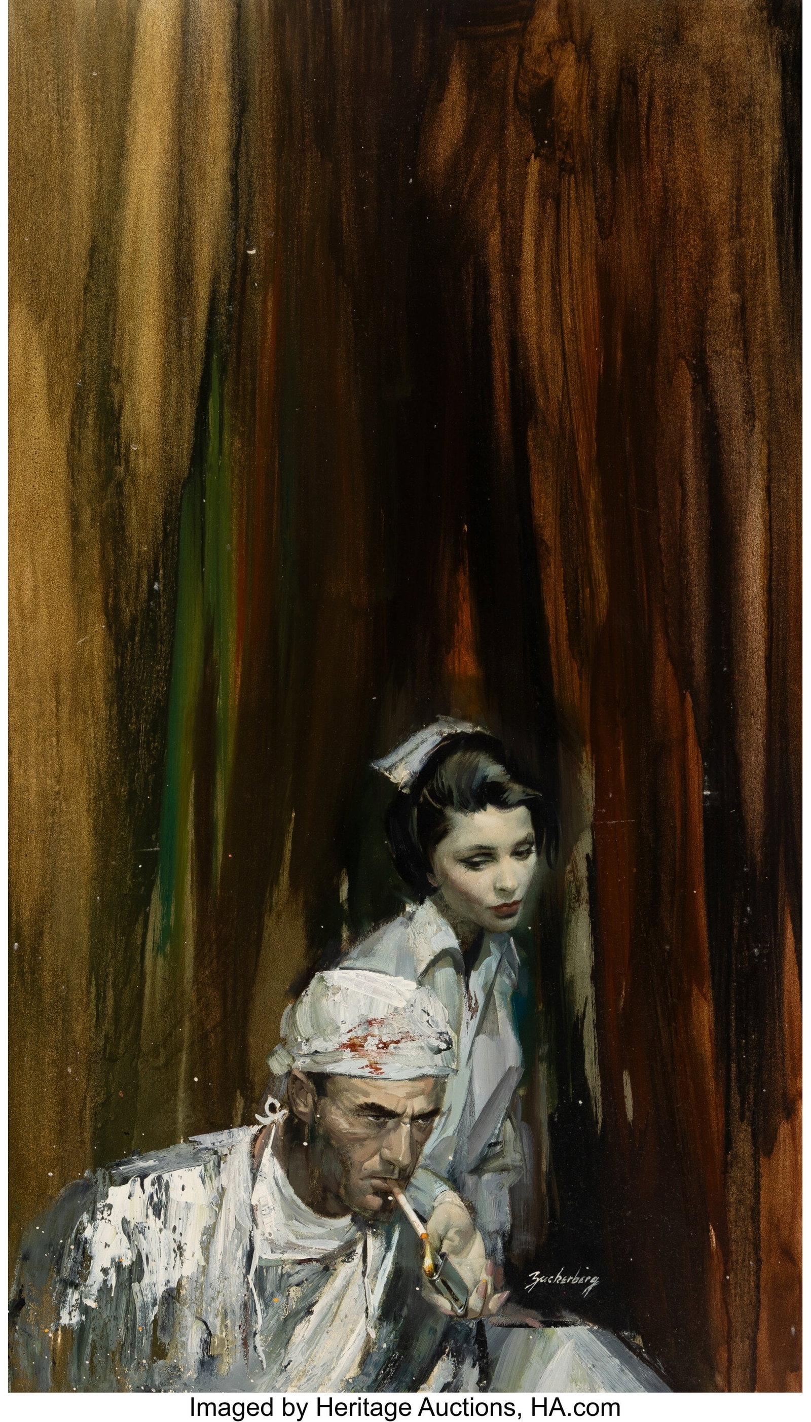 Stanley M. Zuckerberg (American, 1919-1995) Coun: Stanley M. Zuckerberg (American, 1919-1995) County Hospital paperback cover, 1963 Oil on board 40 x 26-1/2 inches (101.6 x 67.3 cm) Signed lowe