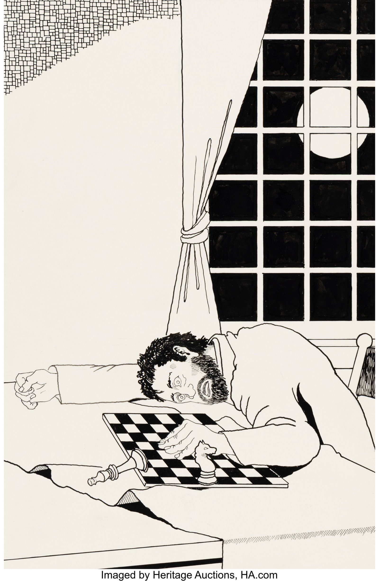 Frank Utpatel (American, 1905-1980) The Adventur: Frank Utpatel (American, 1905-1980) The Adventure of the Broken Chessman, Solar Pons Ink on board 14-1/2 x 11-1/2 inches (36.8 x 29.2 cm) Not sign