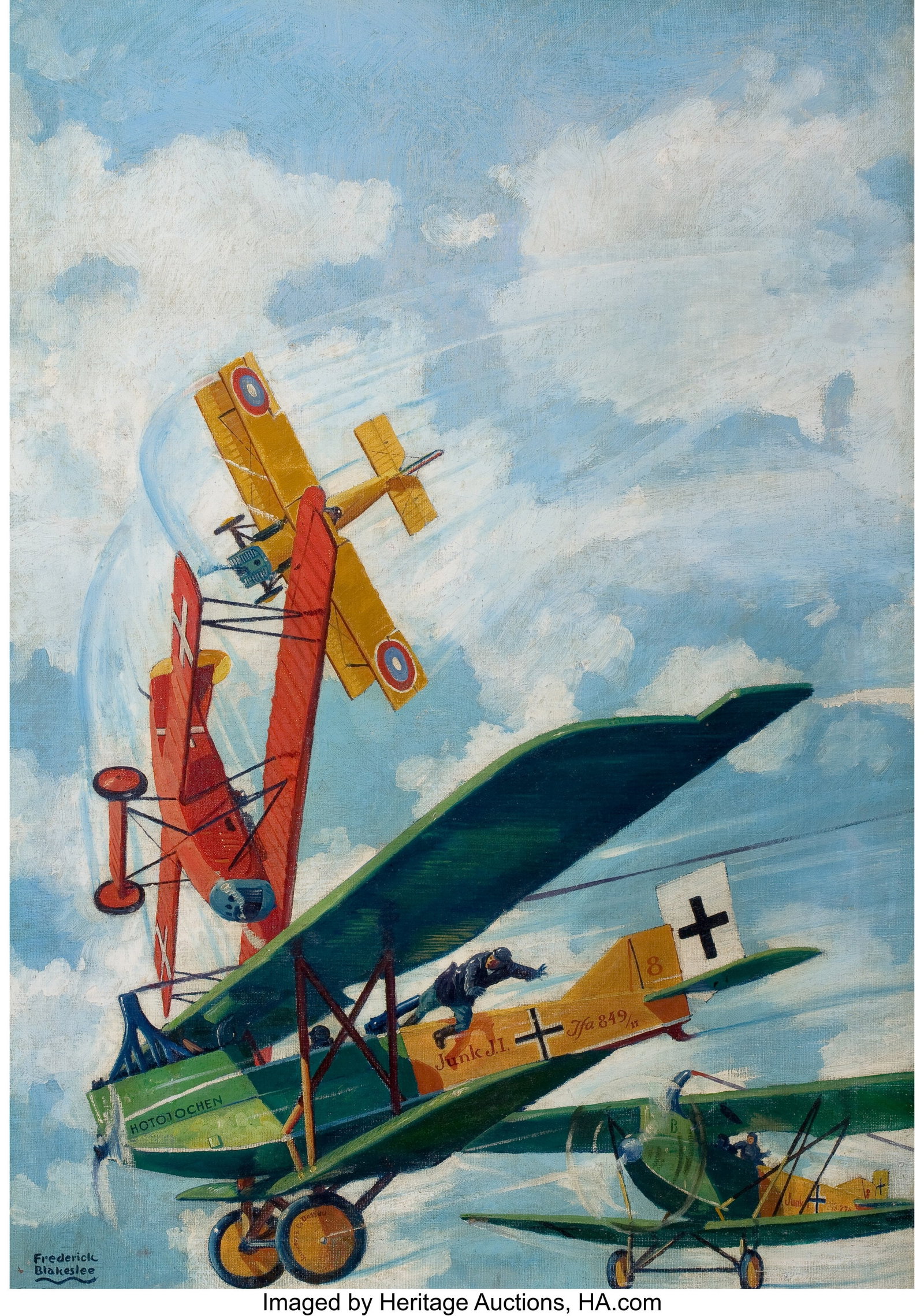 Frederick Blakeslee (American, 1898-1973) The Ir: Frederick Blakeslee (American, 1898-1973) The Iron Squadron, Battle Aces pulp magazine cover, November 1932 Oil on canvas 30-1/4 x 21-1/4 inches (76.8 x