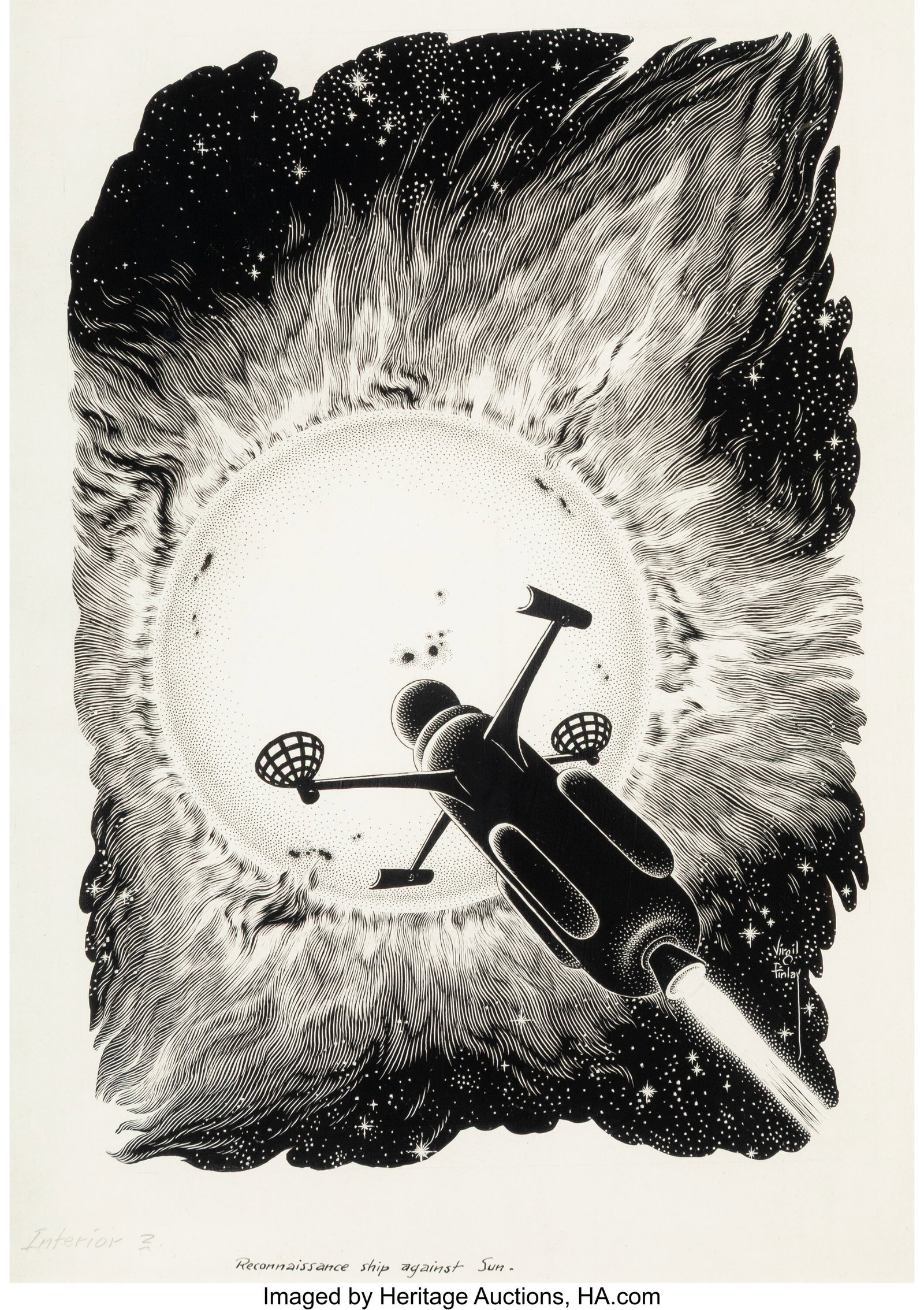 Virgil Finlay (American, 1914-1971) The Complete: Virgil Finlay (American, 1914-1971) The Complete Book of Space Travel book interior, 1956 Ink on board 8-3/4 x 6-1/4 inches (22.2 x 15.9 cm) &lpar