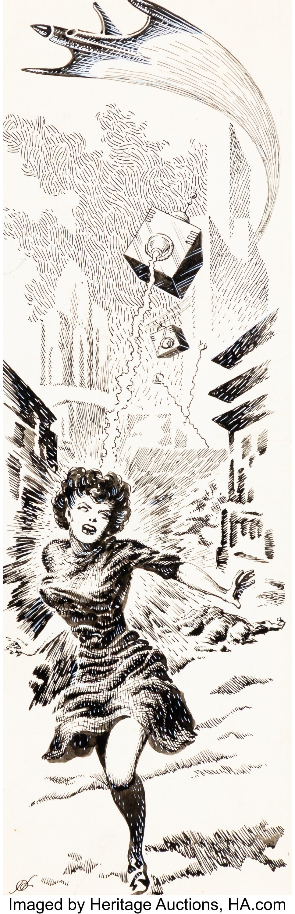 Kelly Freas (American, 1922-2005) Vulcan's Hamme: Kelly Freas (American, 1922-2005) Vulcan's Hammer, Future Science Fiction digest magazine interior, 1956 Ink on paper 10 x 4 inches (25.4 x 10.2 cm)