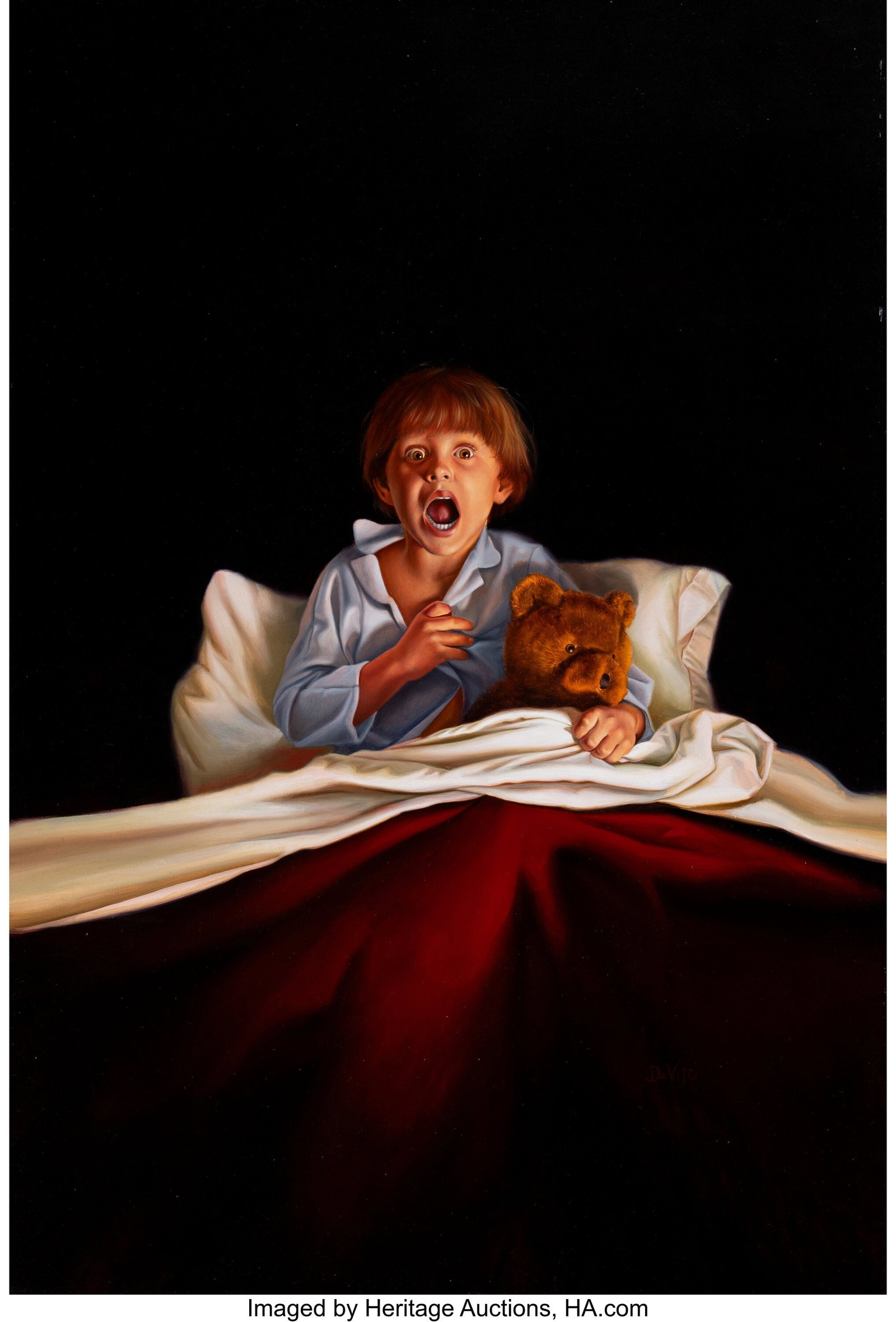 Joe DeVito (American, b. 1957) Nightmare paperba: Joe DeVito (American, b. 1957) Nightmare paperback cover and cover study (two works), 1987 Oil on board; pencil on paper 22 x 15 inches (55.9 x 