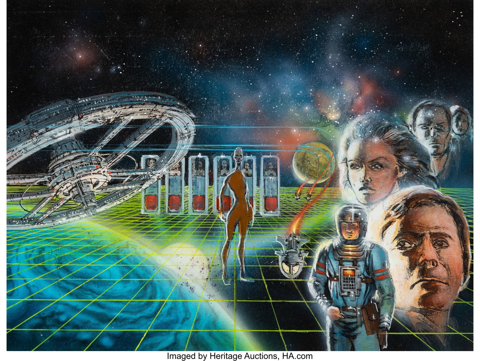 David Mattingly (American, b. 1956) Tomorrow's H: David Mattingly (American, b. 1956) Tomorrow's Heritage paperback cover study, 1981 Mixed media on paper laid on paper 7-1/2 x 9-5/8 inches (19.1 x 24&