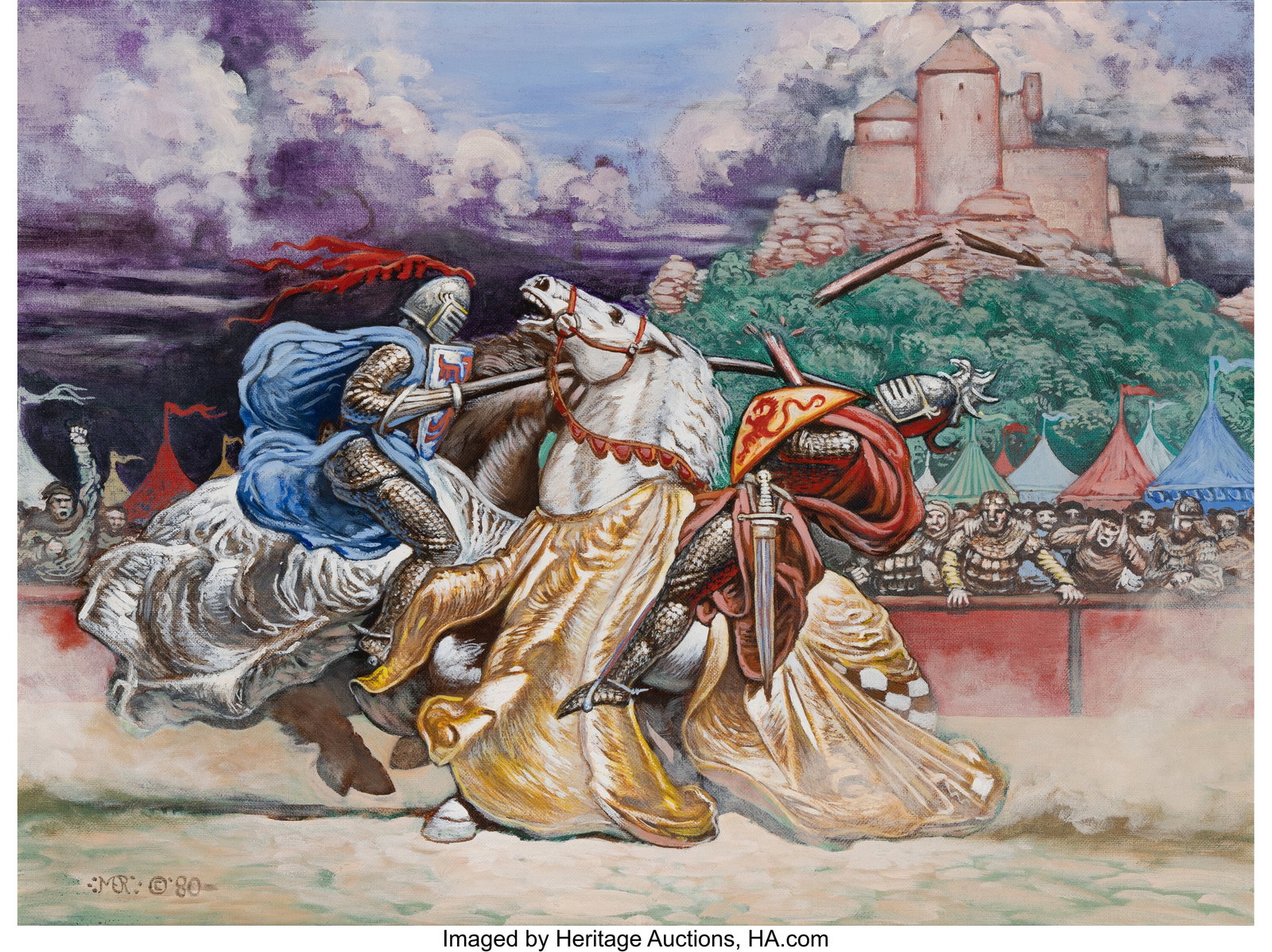 Mark Rogers (American, 1952-2014) Rivalry Joust,: Mark Rogers (American, 1952-2014) Rivalry Joust, 1980 Acrylic on canvasboard 18 x 24 inches (45.7 x 61.0 cm) Initialed and dated lower left: MER &co