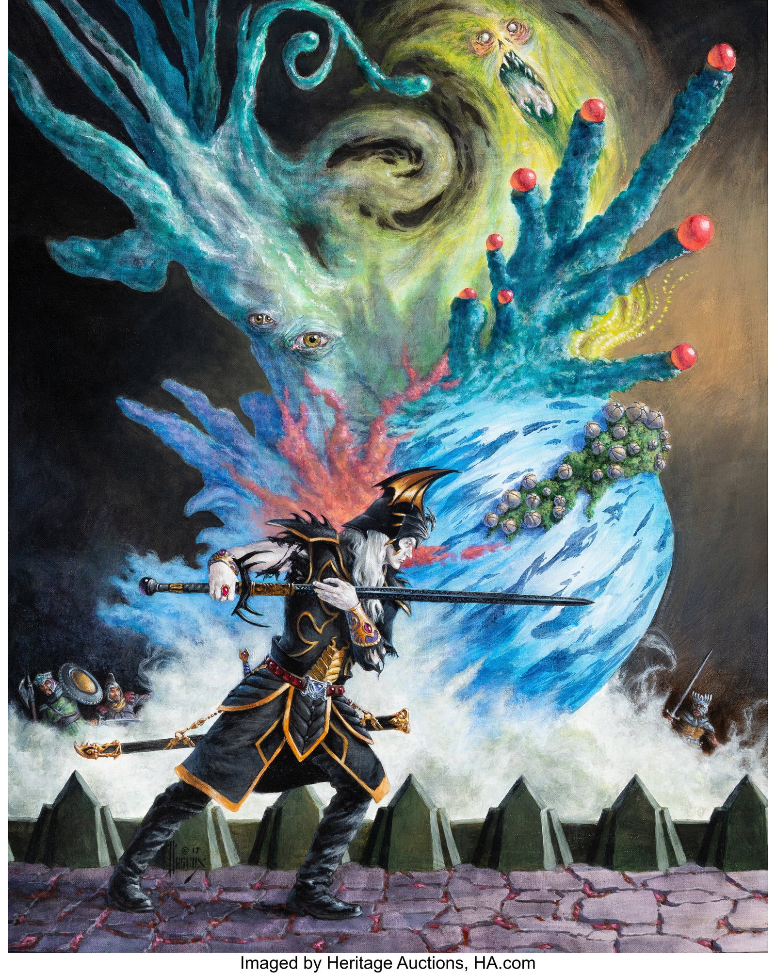 Richard Hescox (American, b. 1949) The Pool of C: Richard Hescox (American, b. 1949) The Pool of Chaos, The Sailor on the Seas of Fate book interior, 2018 Oil on canvas board 30 x 24 inches (76.2 x 61&pe