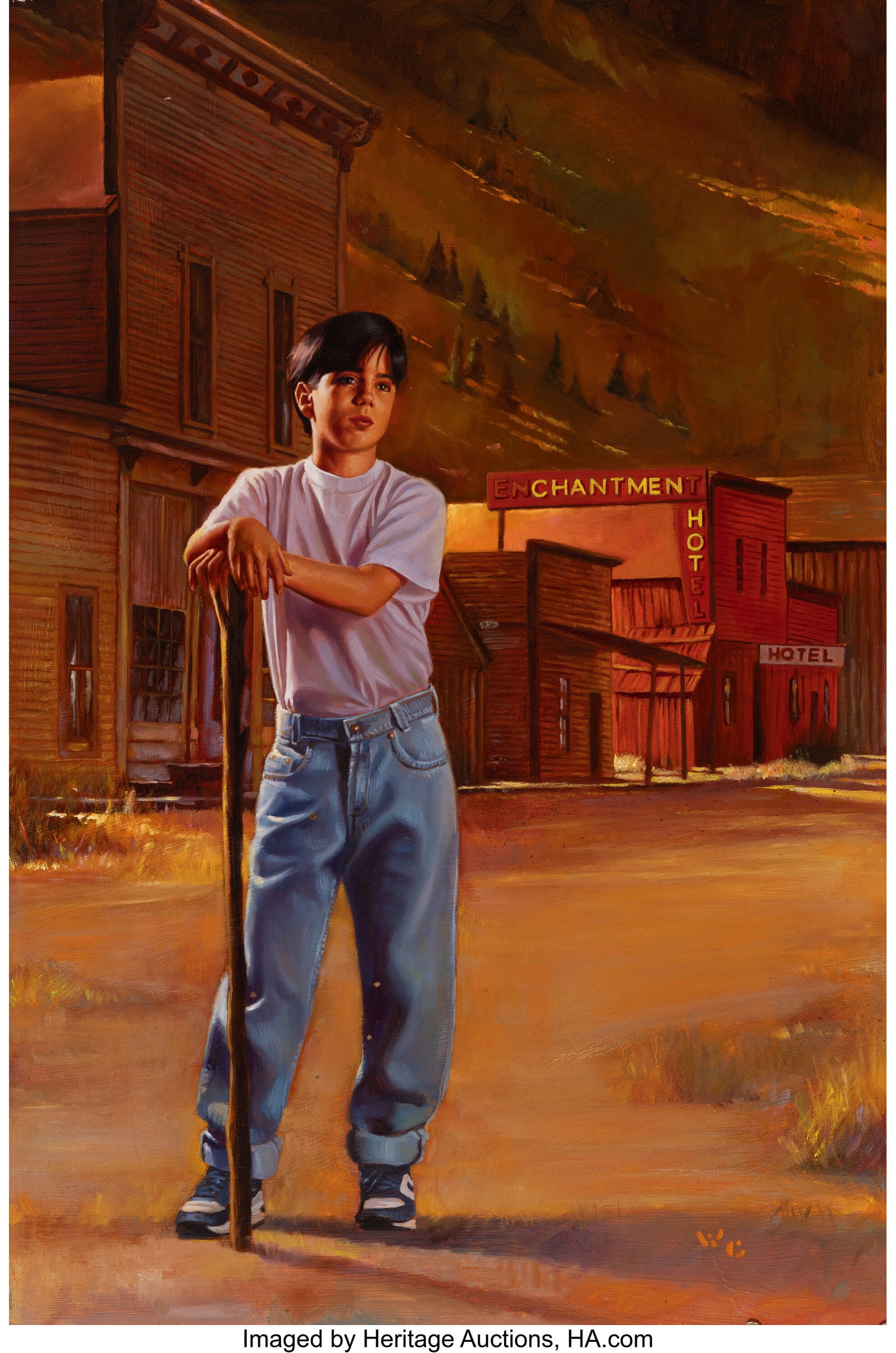 Warren Chang (American, b. 1957) Crossroads pape: Warren Chang (American, b. 1957) Crossroads paperback cover, 1994 Acrylic on board 24 x 16 inches (61.0 x 40.6 cm) Initialed lower right: WC 