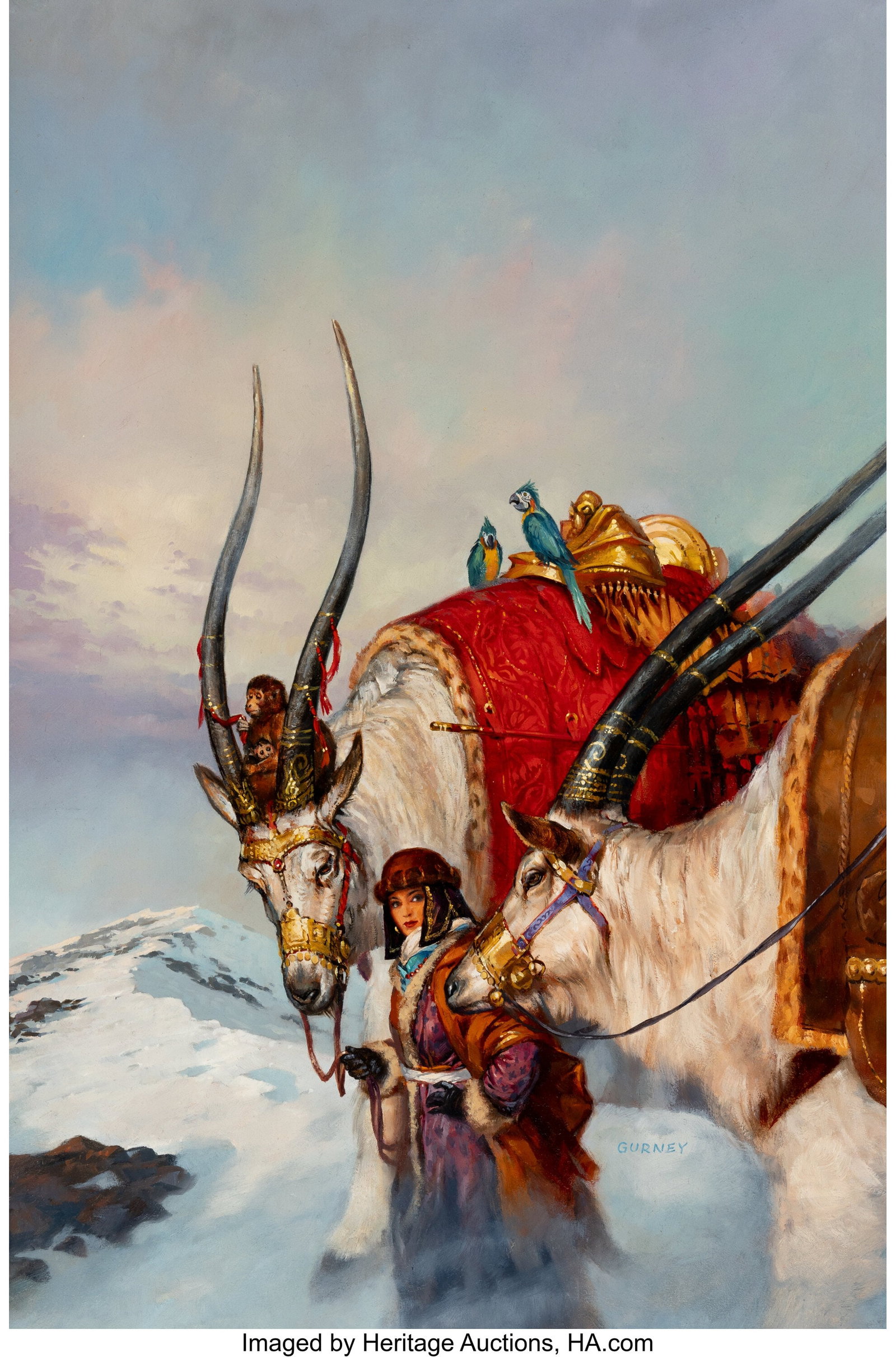 James Gurney (American, b. 1958) Alpine Princess: James Gurney (American, b. 1958) Alpine Princess, The Zanzibar Cat paperback cover, 1982 Oil on Masonite 24 x 16 inches (61.0 x 40.6 cm) Sign