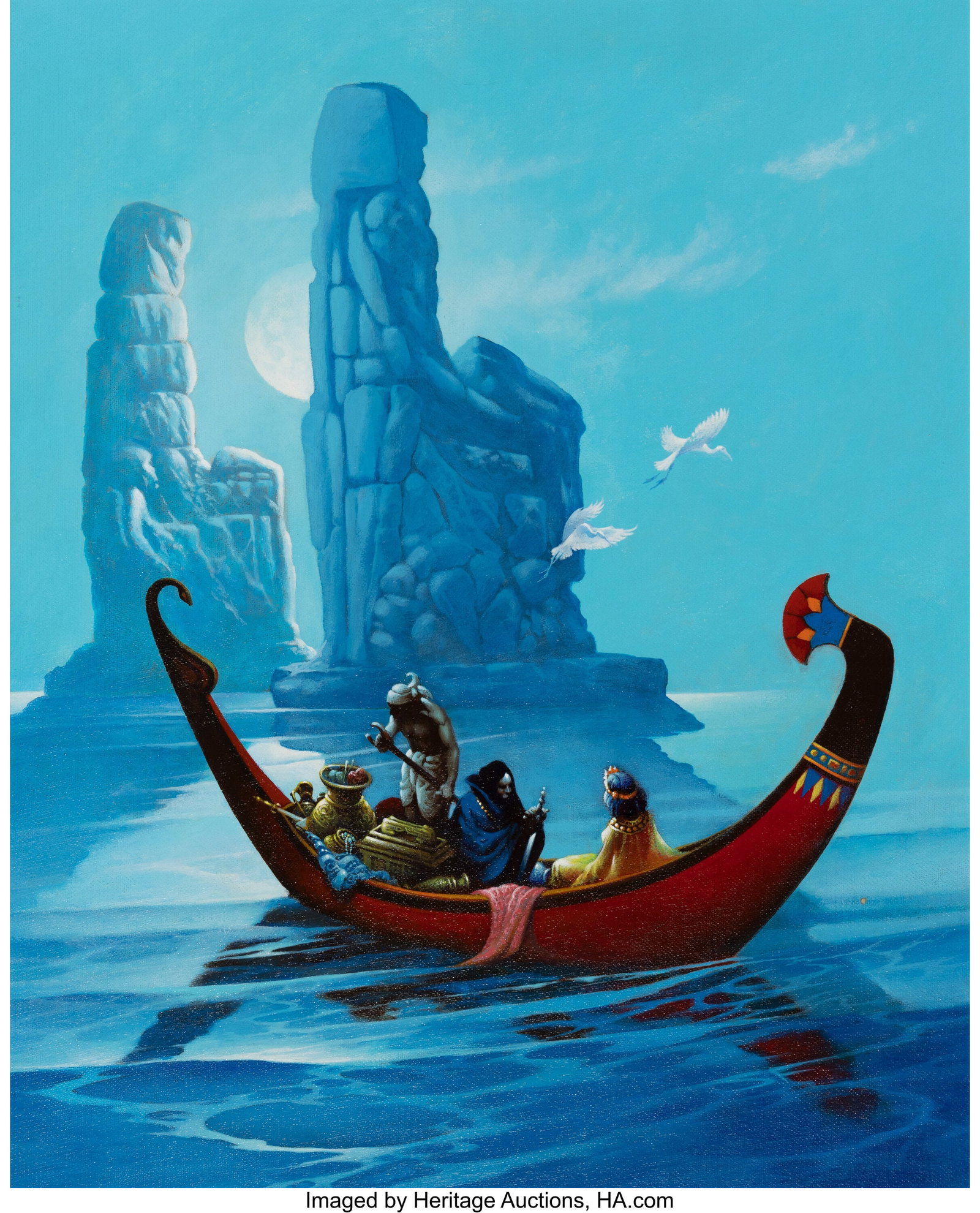 Stephen Fabian (American, 1930-2025) Egyptian Ad: Stephen Fabian (American, 1930-2025) Egyptian Adventure, Fantasy Tales digest magazine cover, December 1984 Acrylic on canvasboard 20 x 16 inches (50.8 x 40&per