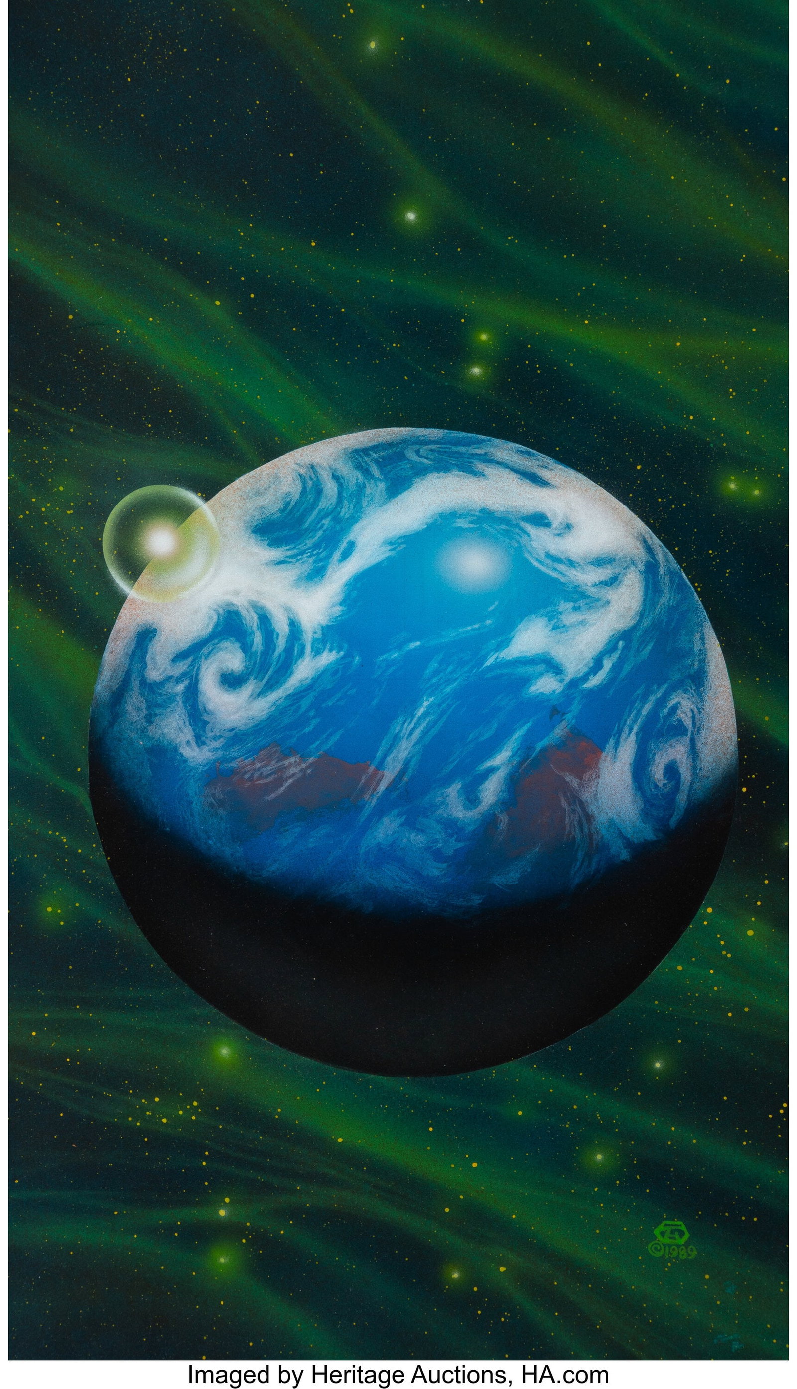 American Artist (20th Century) The World, 1989 A: American Artist (20th Century) The World, 1989 Acrylic on board 26-1/4 x 16-5/8 inches (66.7 x 42.2 cm) Signed and dated lower right: (artist