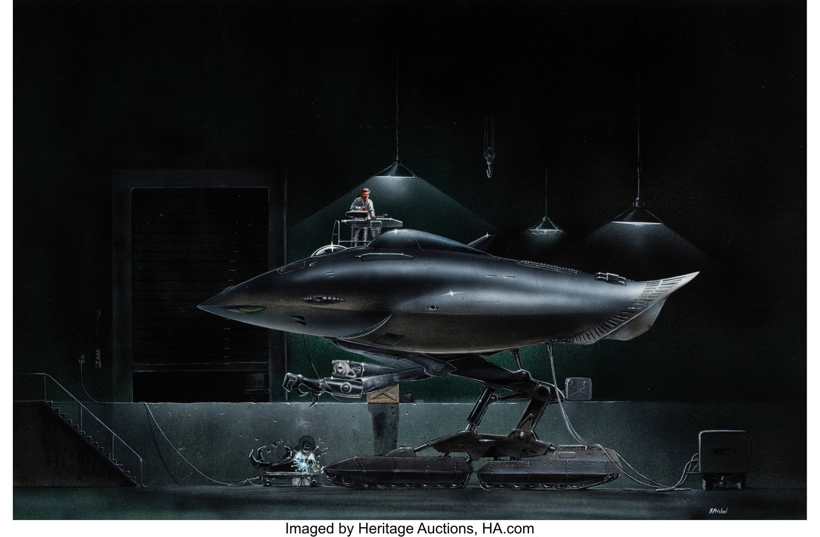 H. Frickel (American, 20th Century) Ship Repair : H. Frickel (American, 20th Century) Ship Repair Mixed media on board 17-5/8 x 23 inches (44.8 x 58.4 cm) Signed lower right: H. Frickel 