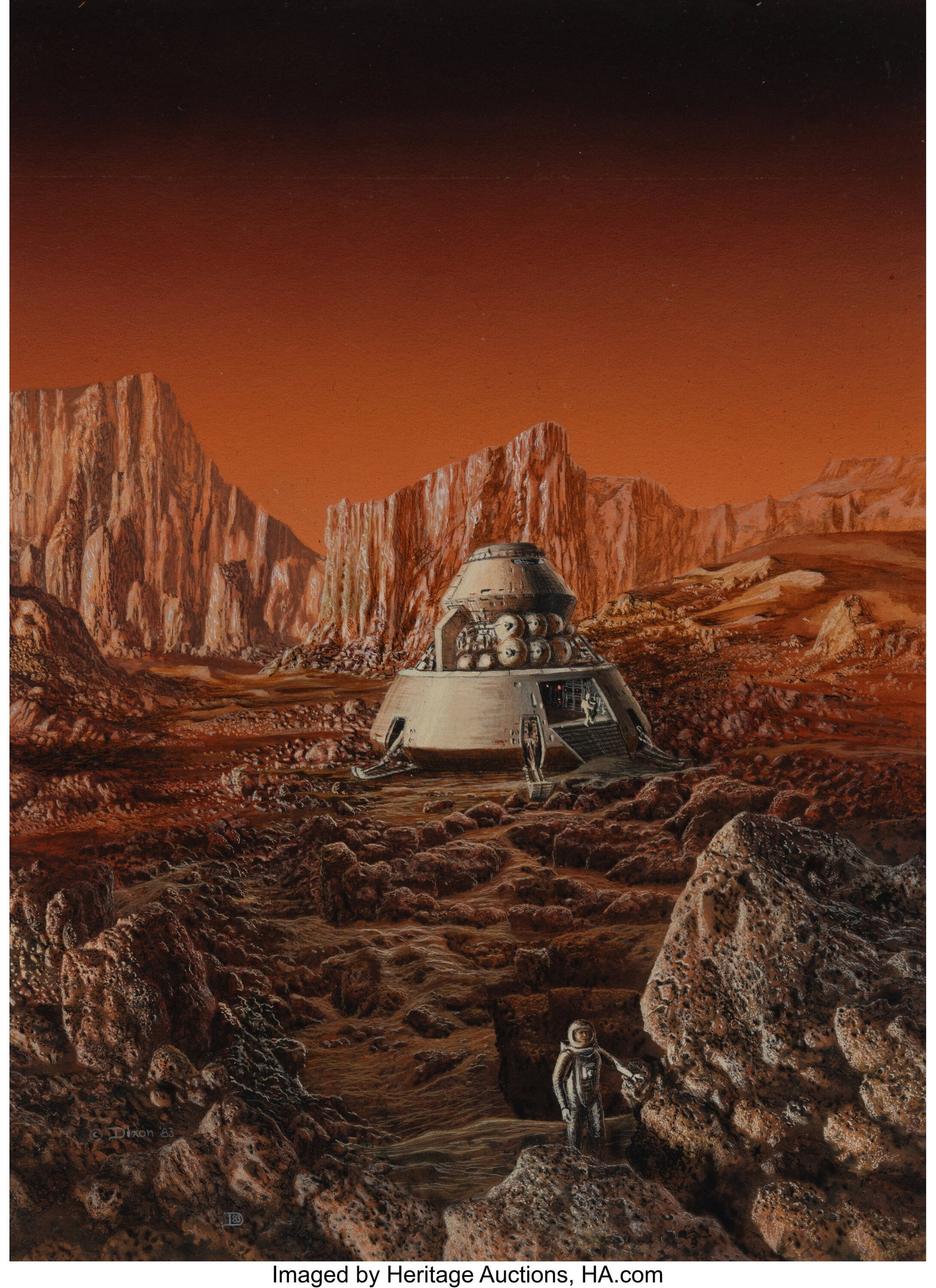 Don Dixon (American, b. 1951) Return to Mars, 19: Don Dixon (American, b. 1951) Return to Mars, 1983 Acrylic on board 15-1/4 x 11 inches (38.7 x 27.9 cm) Signed and initialed lower left: 