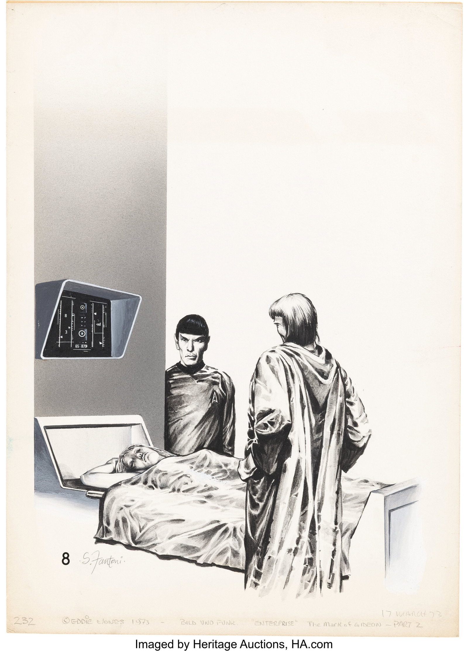Eddie Jones (British, 1935-1999) Enterprise "The: Eddie Jones (British, 1935-1999) Enterprise "The Mark of Gideon", Star Trek, 1973 Watercolor on paper laid on board 14-3/4 x 10-1/2 inches (37.5 x 26&pe
