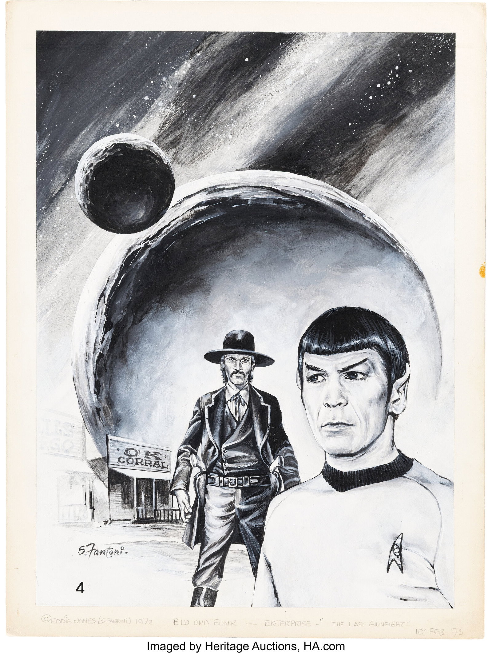 Eddie Jones (British, 1935-1999) Enterprise "Spe: Eddie Jones (British, 1935-1999) Enterprise "Spectre of the Gun", Star Trek, 1973 Gouache on board 16 x 12 inches (40.6 x 30.5 cm) Signed lower left