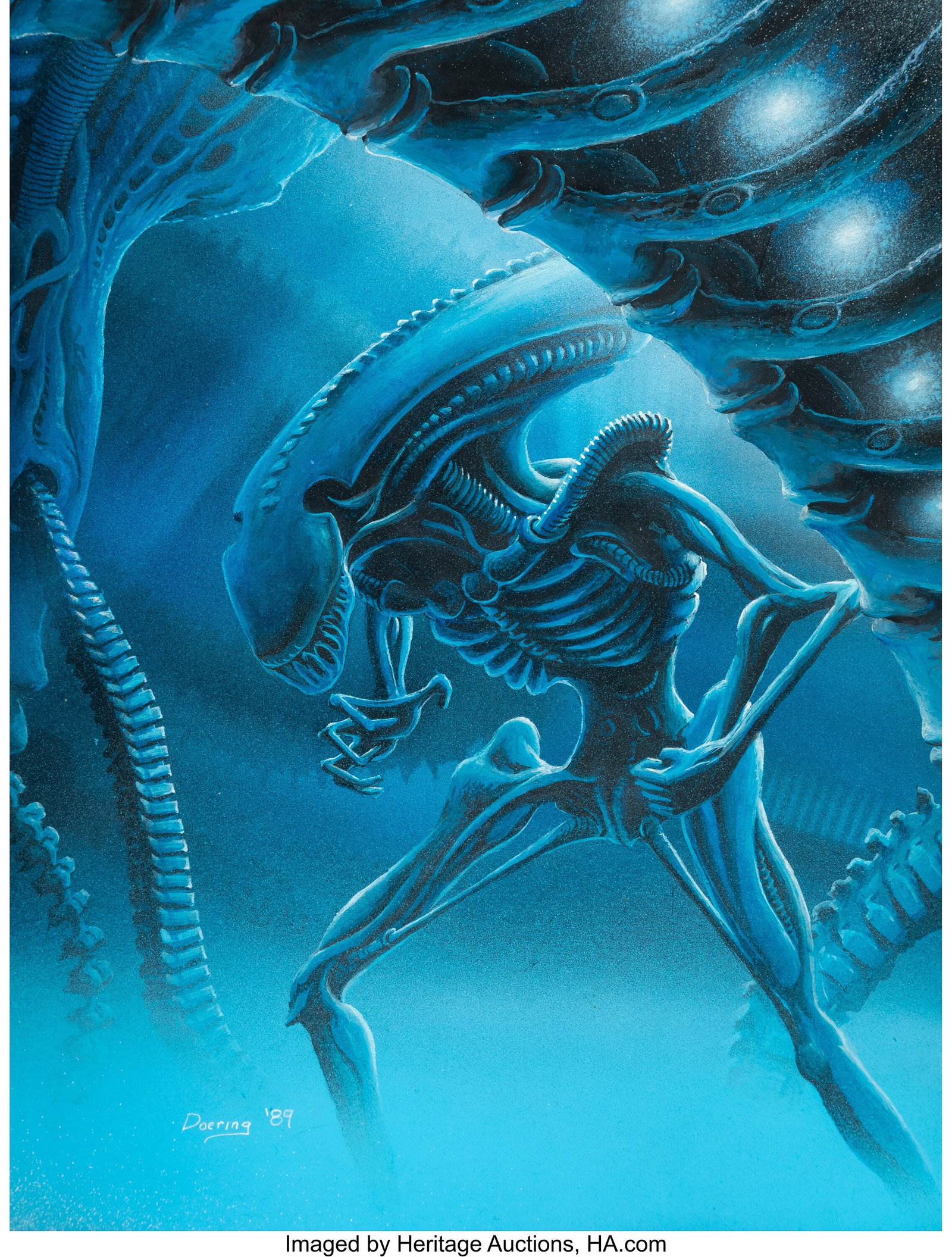 Norman Doering (American, 1931-2024) Alien, 1989: Norman Doering (American, 1931-2024) Alien, 1989 Mixed media on paper laid on board 12-1/2 x 9-1/2 inches (31.8 x 24.1 cm) Signed and dated lower 