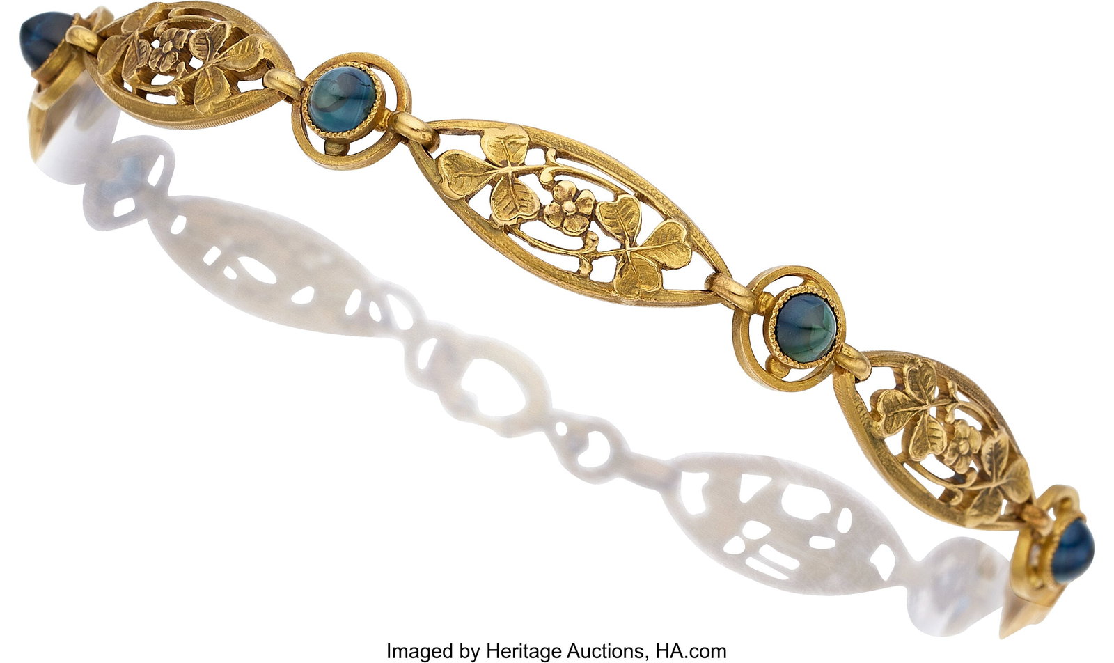 Antique Sapphire, Gold Bracelet, French Stones:: Antique Sapphire, Gold Bracelet, French Stones: Sapphire cabochons Metal: 18k gold Marked: French hallmarks Gross Weight: 16.40 grams Dimensions: 8-1&s