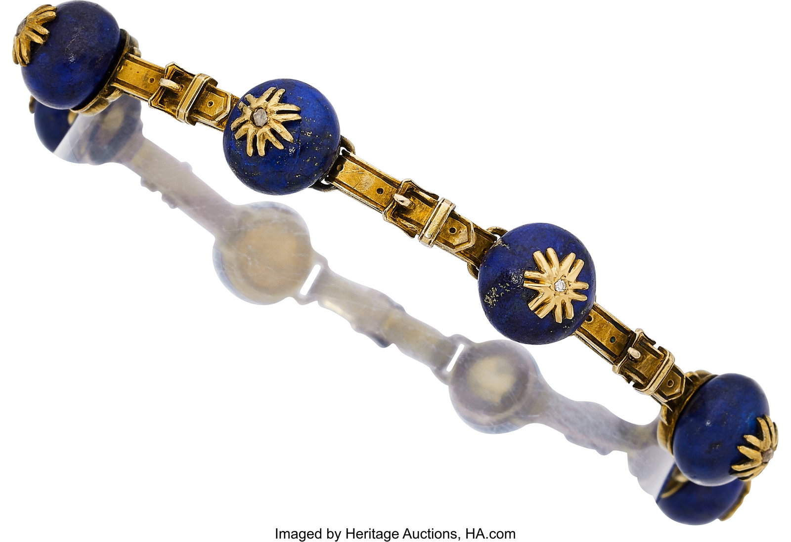 Victorian Lapis Lazuli, Diamond, Gold Fill Brace (1 of 2)