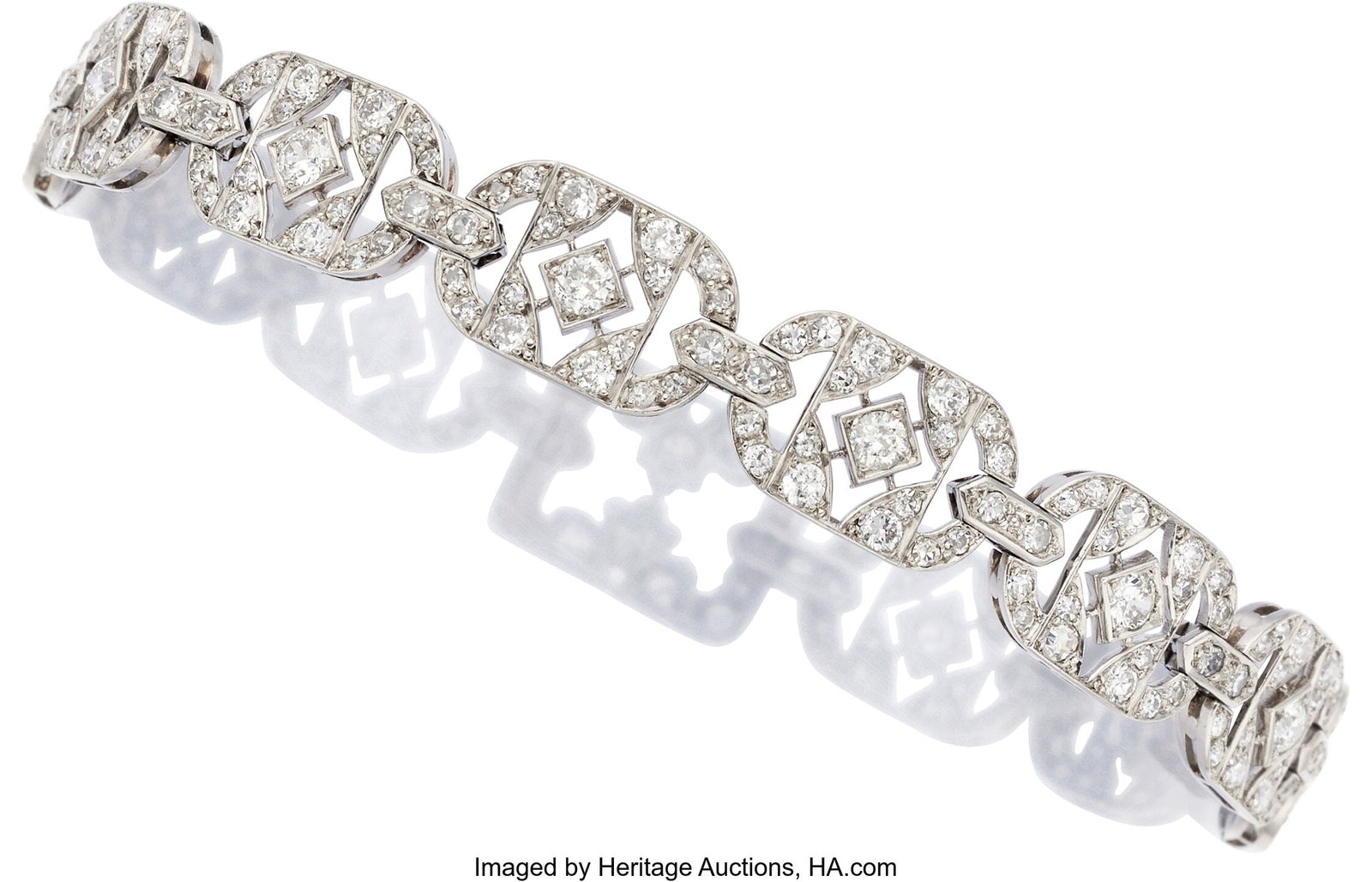 Art Deco Diamond, Platinum, White Gold Bracelet,: Art Deco Diamond, Platinum, White Gold Bracelet, French Stones: European and single-cut diamonds weighing a total of approximately 5.35 carats Metal: Platinum&comm