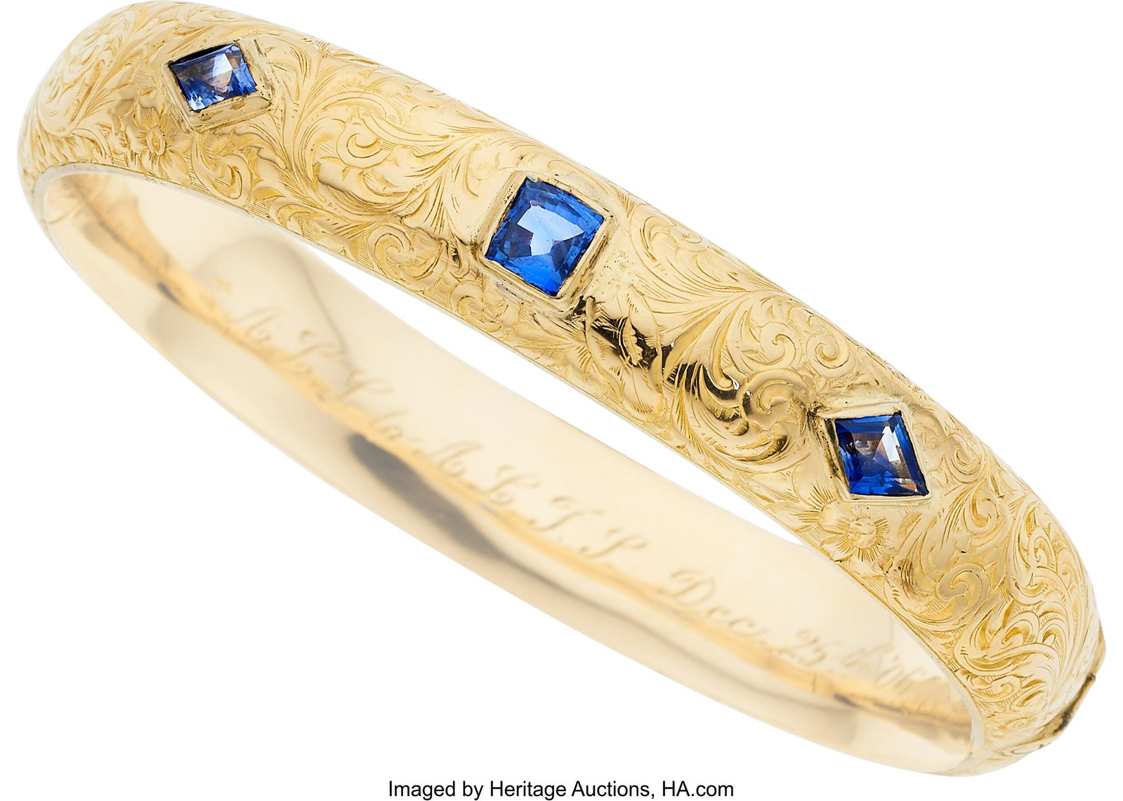 Riker Bros. Antique Sapphire, Gold Bracelet Sto: Riker Bros. Antique Sapphire, Gold Bracelet Stones: Cushion-shaped sapphire weighing approximately 1.10 carats; kite-shaped sapphires weighing a total of approximately 0