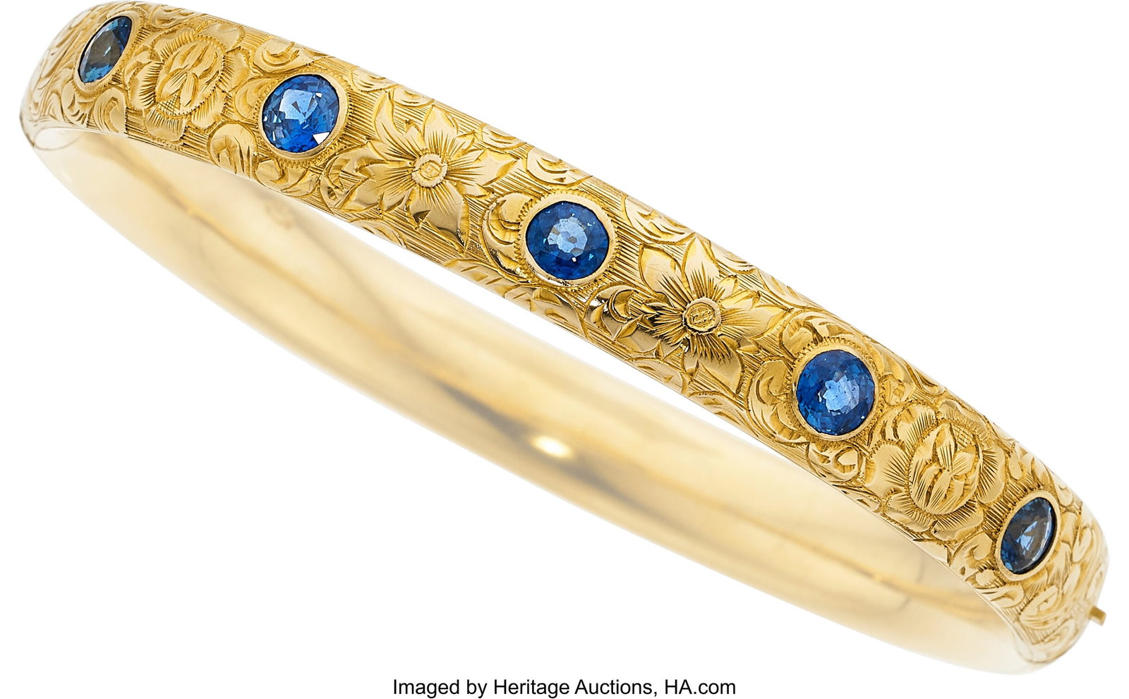 Antique Sapphire, Gold Bracelet Stones: Round-s: Antique Sapphire, Gold Bracelet Stones: Round-shaped sapphires weighing a total of approximately 2.50 carats Metal: 14k gold Gross Weight: 16.90 grams Dimensions&