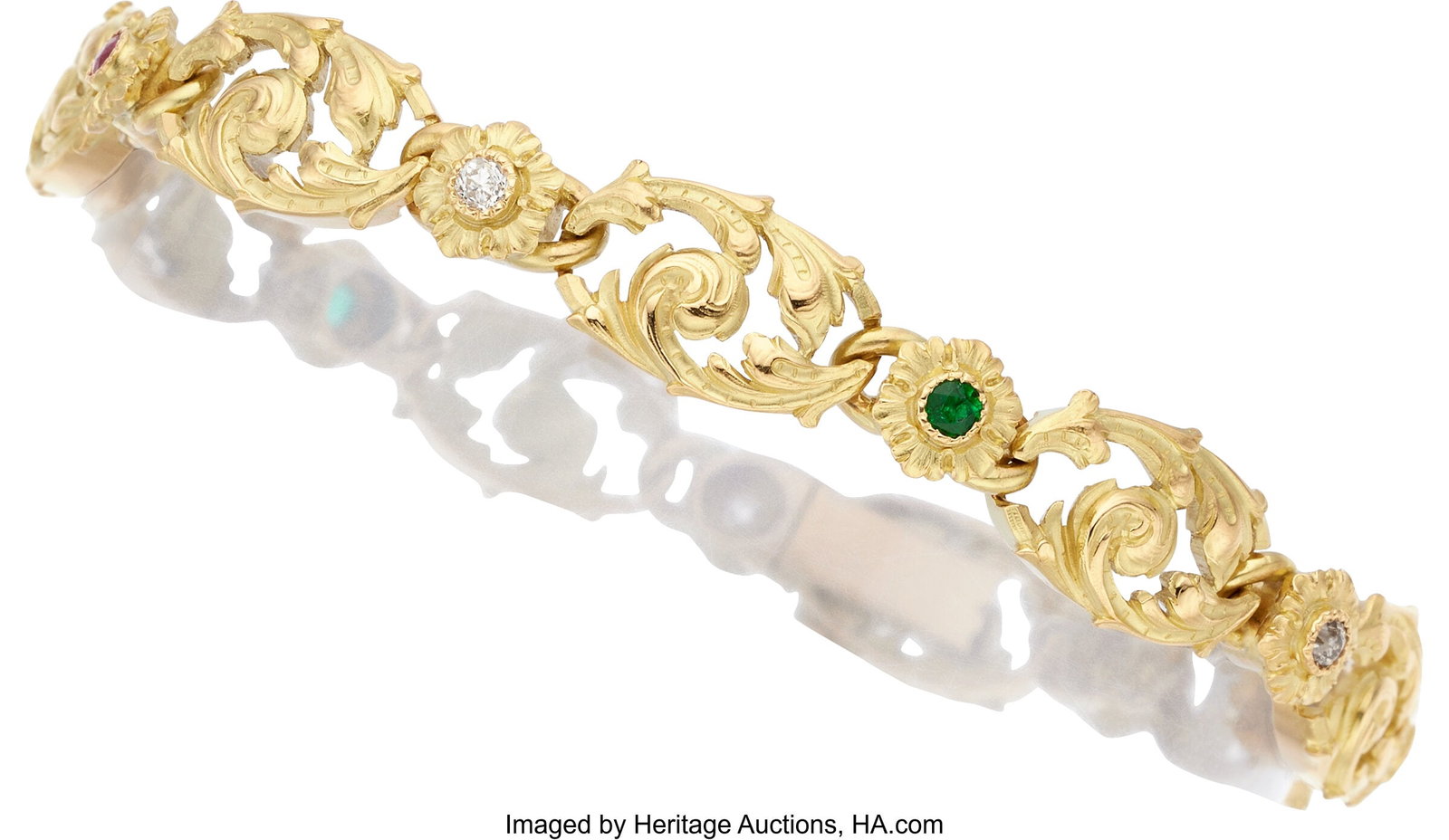 Diamond, Ruby, Emerald, Gold Bracelet, French S (1 of 1)