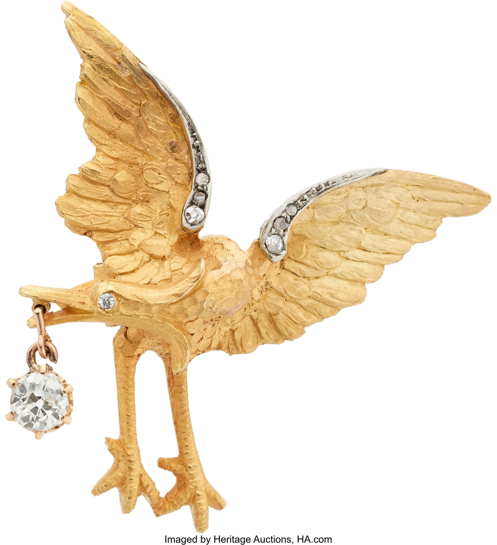Antique Diamond, Gold, Silver-Topped Gold Brooch (1 of 1)