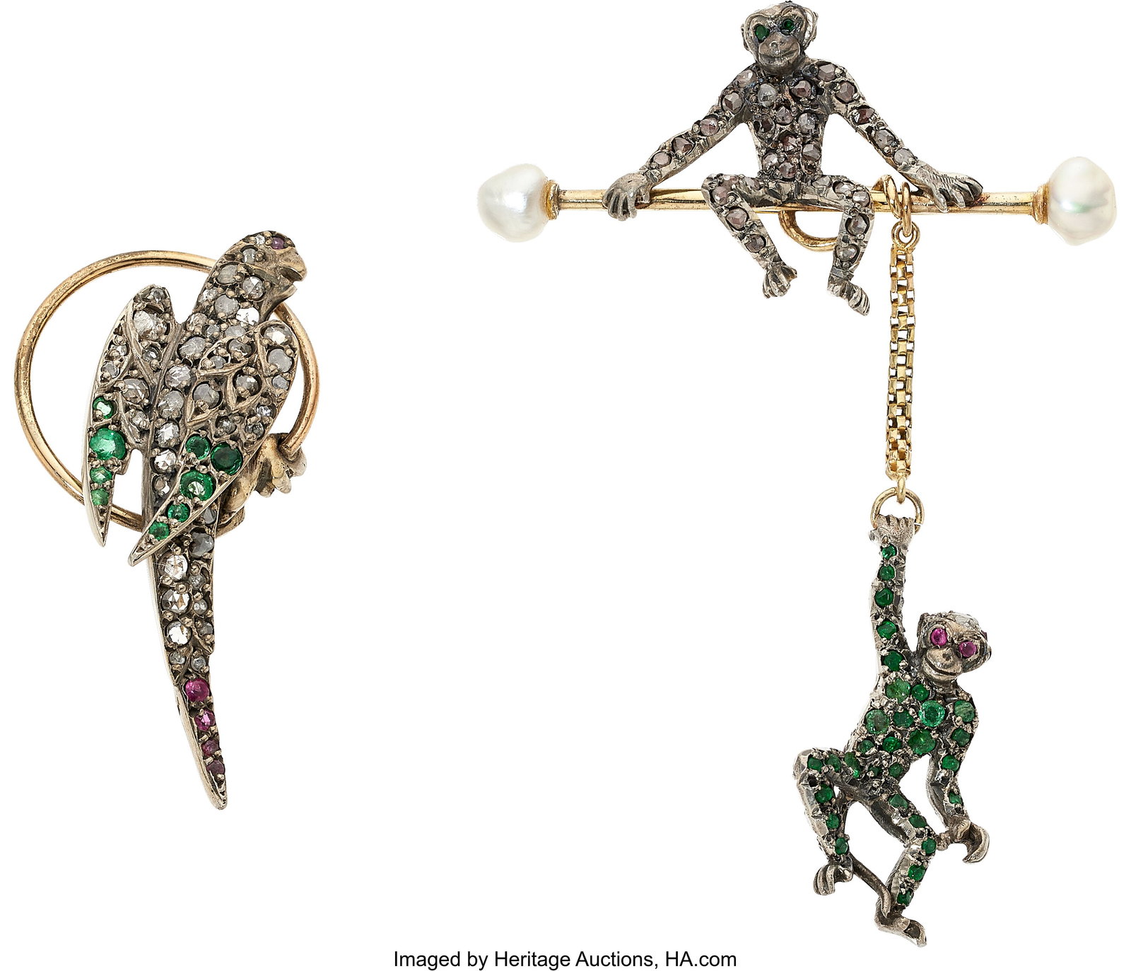 Antique Diamond, Ruby, Emerald, Gold, Silver Bro (1 of 1)