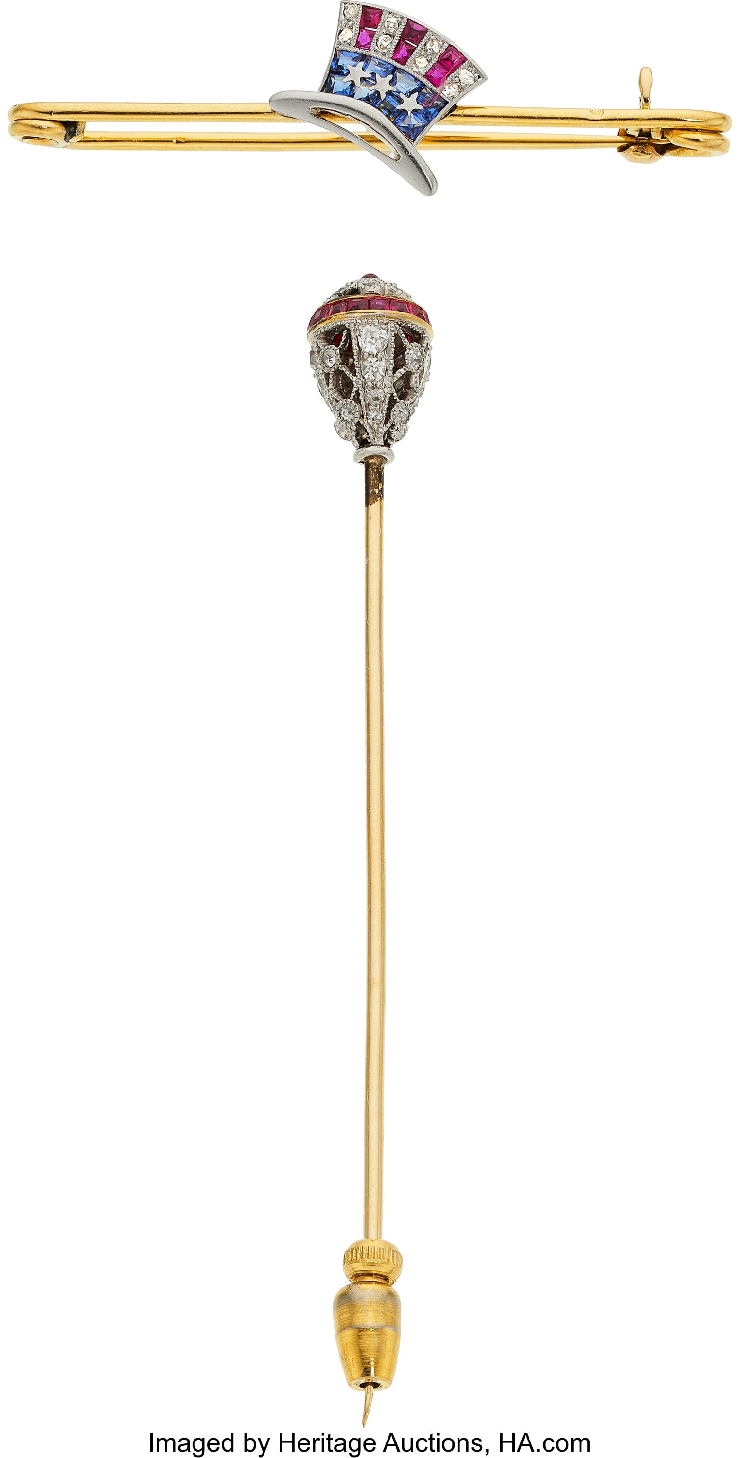 Art Deco Multi-Stone, Diamond, Platinum, Gold Br: Art Deco Multi-Stone, Diamond, Platinum, Gold Brooches Stones: European and single-cut diamonds weighing a total of approximately 0.30 carat; rose-cut diamonds&semi