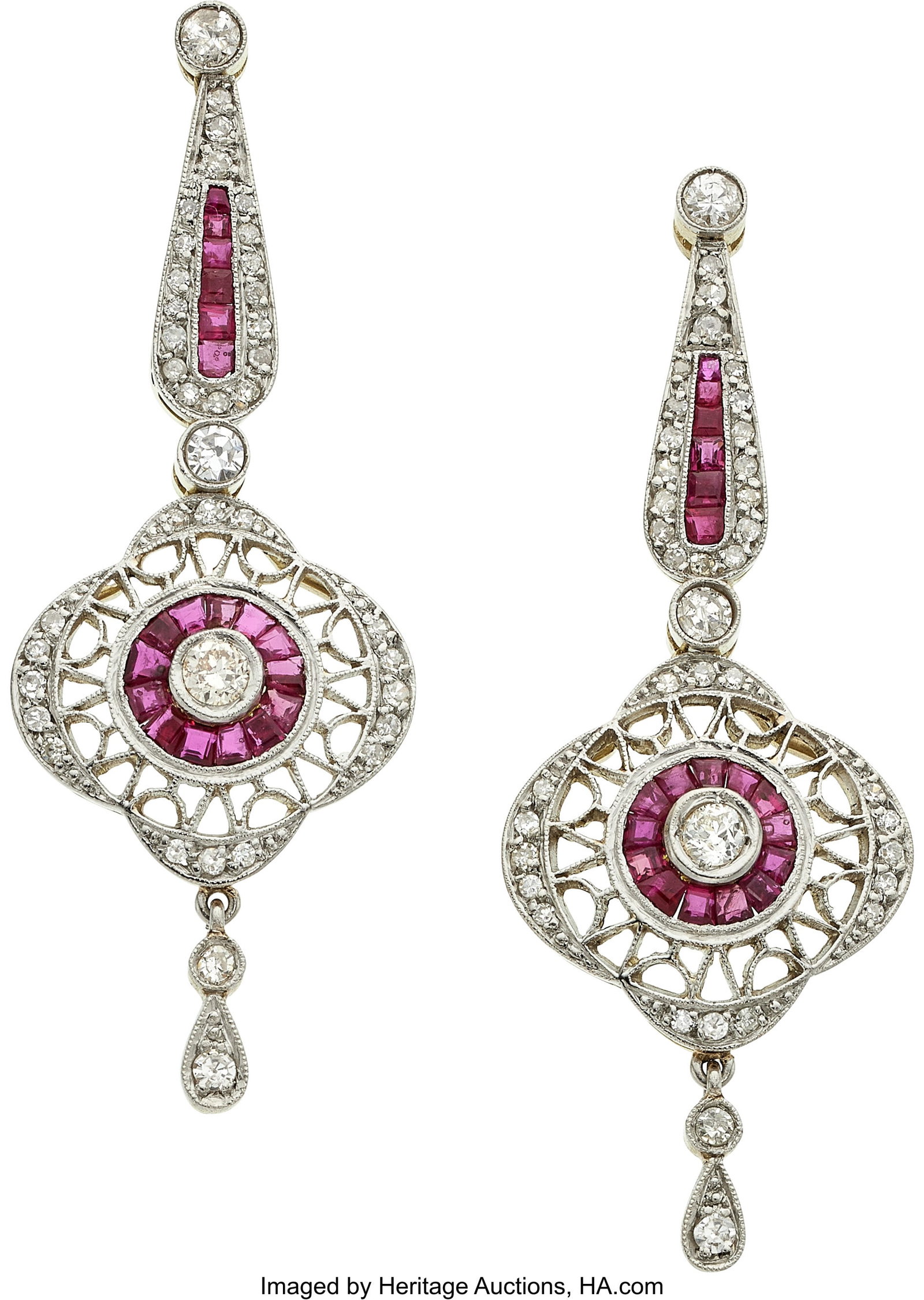 Diamond, Ruby, Platinum-Topped Gold Earrings St (1 of 1)
