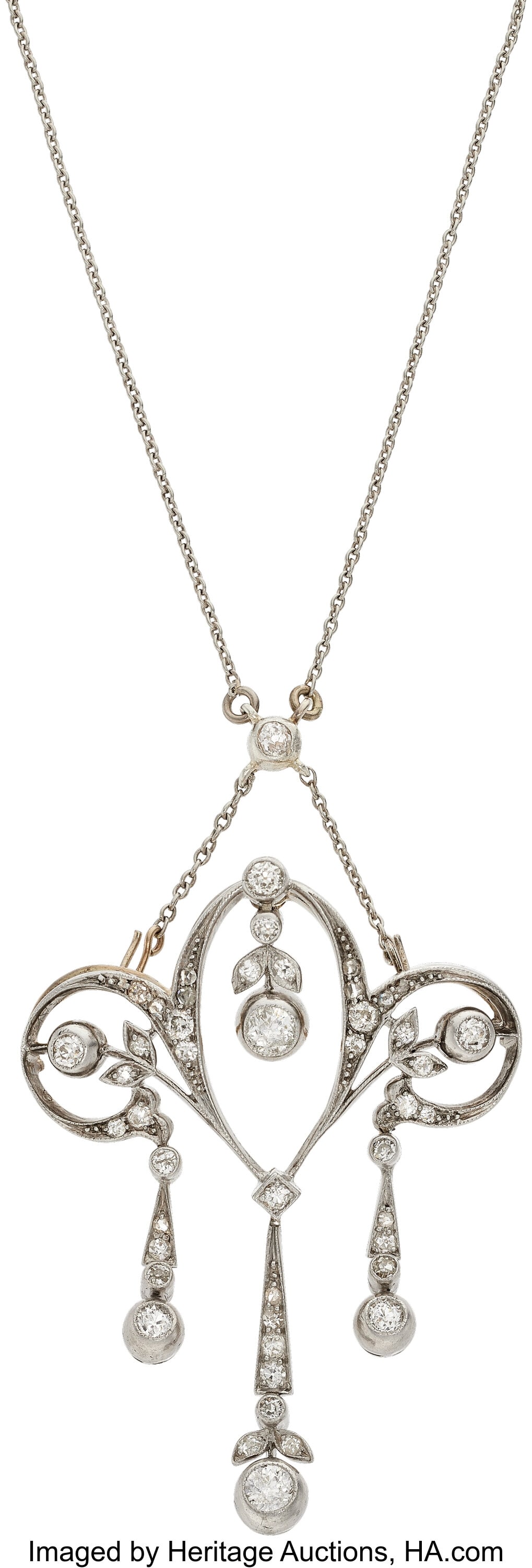 Edwardian Diamond, Platinum, Silver-Topped Gold : Edwardian Diamond, Platinum, Silver-Topped Gold Convertible Pendant-Brooch-Necklace Stones: European and single-cut diamonds weighing a total of approximately 1.25 carats&semi