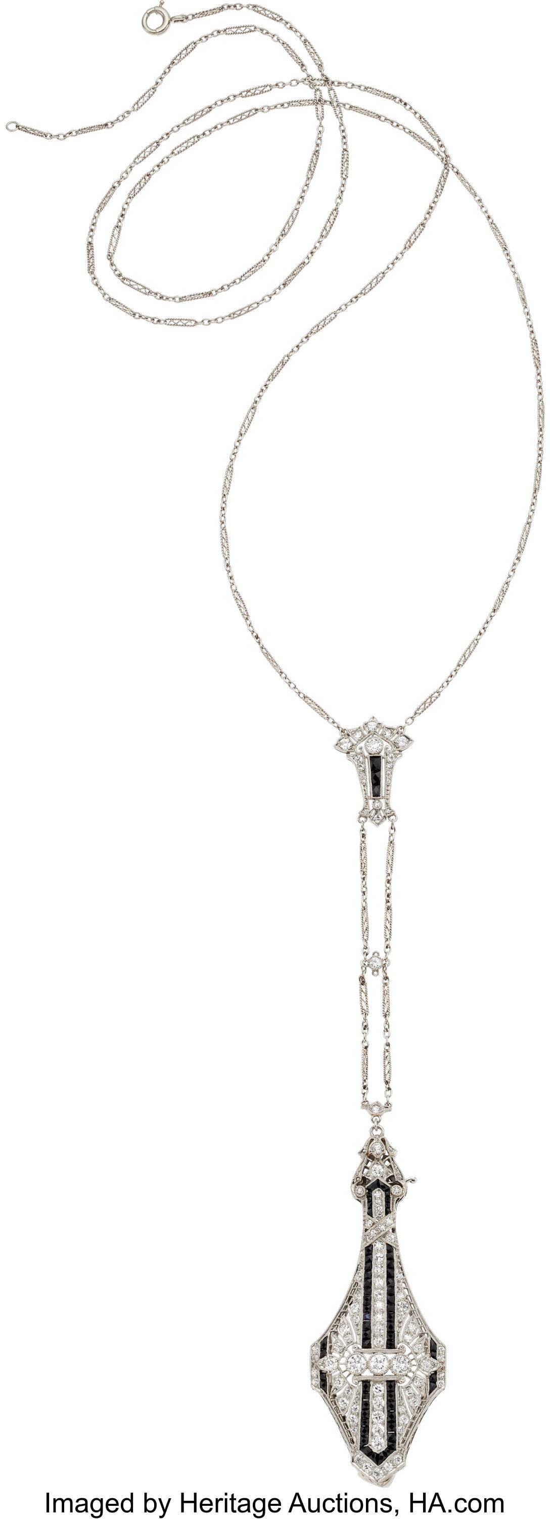 Art Deco Diamond, Black Onyx, Platinum Lorgnette: Art Deco Diamond, Black Onyx, Platinum Lorgnette Stones: European and single-cut diamonds weighing a total of approximately 1.60 carats; calibré-cut black onyx Met