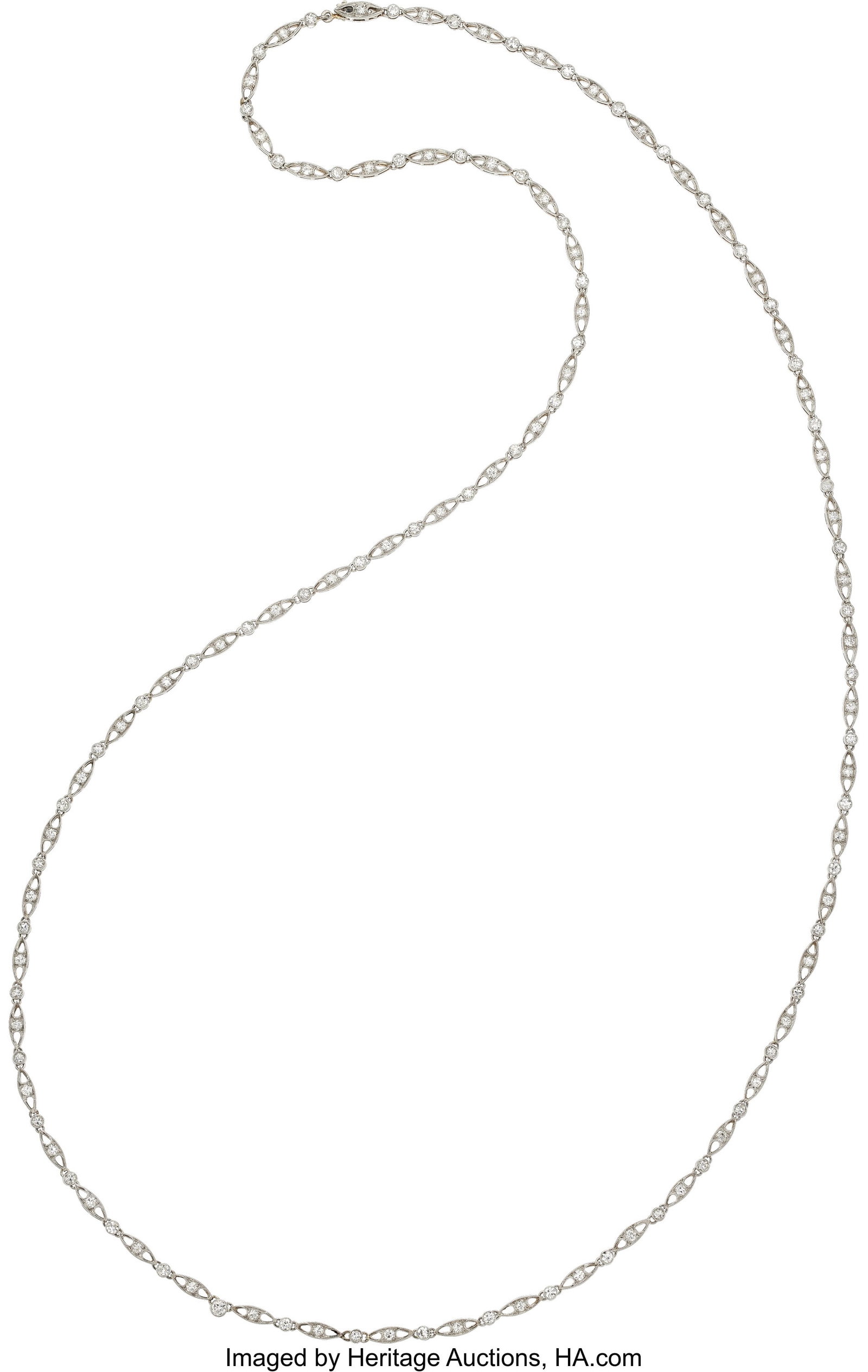 Antique Diamond, Platinum Necklace Stones: Sin: Antique Diamond, Platinum Necklace Stones: Single-cut diamonds weighing a total of approximately 3.00 carats Metal: Platinum Gross Weight: 18.50 grams Dimensions&