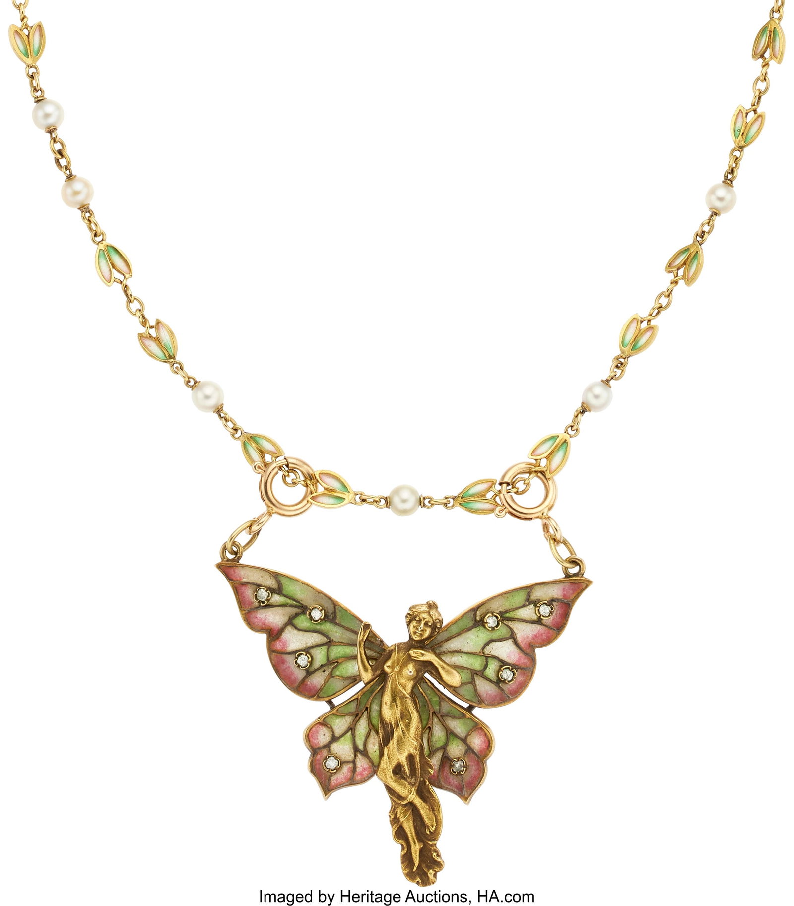 Art Nouveau Diamond, Seed Pearl, Plique-a-Jour E (1 of 2)