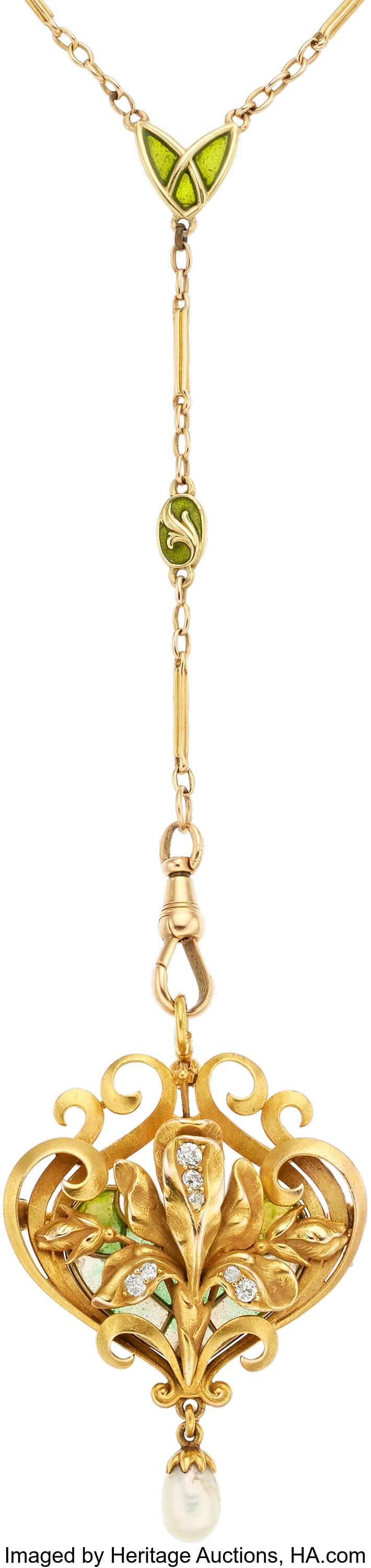 Art Nouveau Diamond, Pearl, Enamel, Gold Pendant (1 of 2)