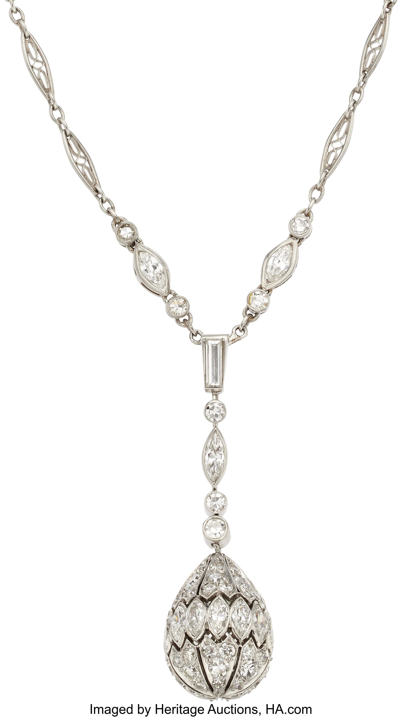 Art Deco Diamond, Platinum, White Gold Necklace  (1 of 2)