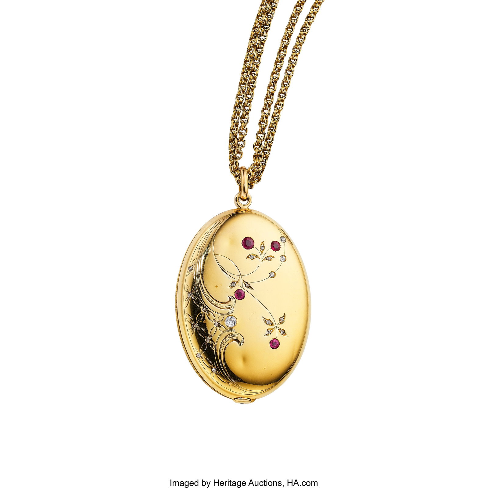 Victorian Ruby, Diamond, Gold Locket with Guard  (1 of 3)