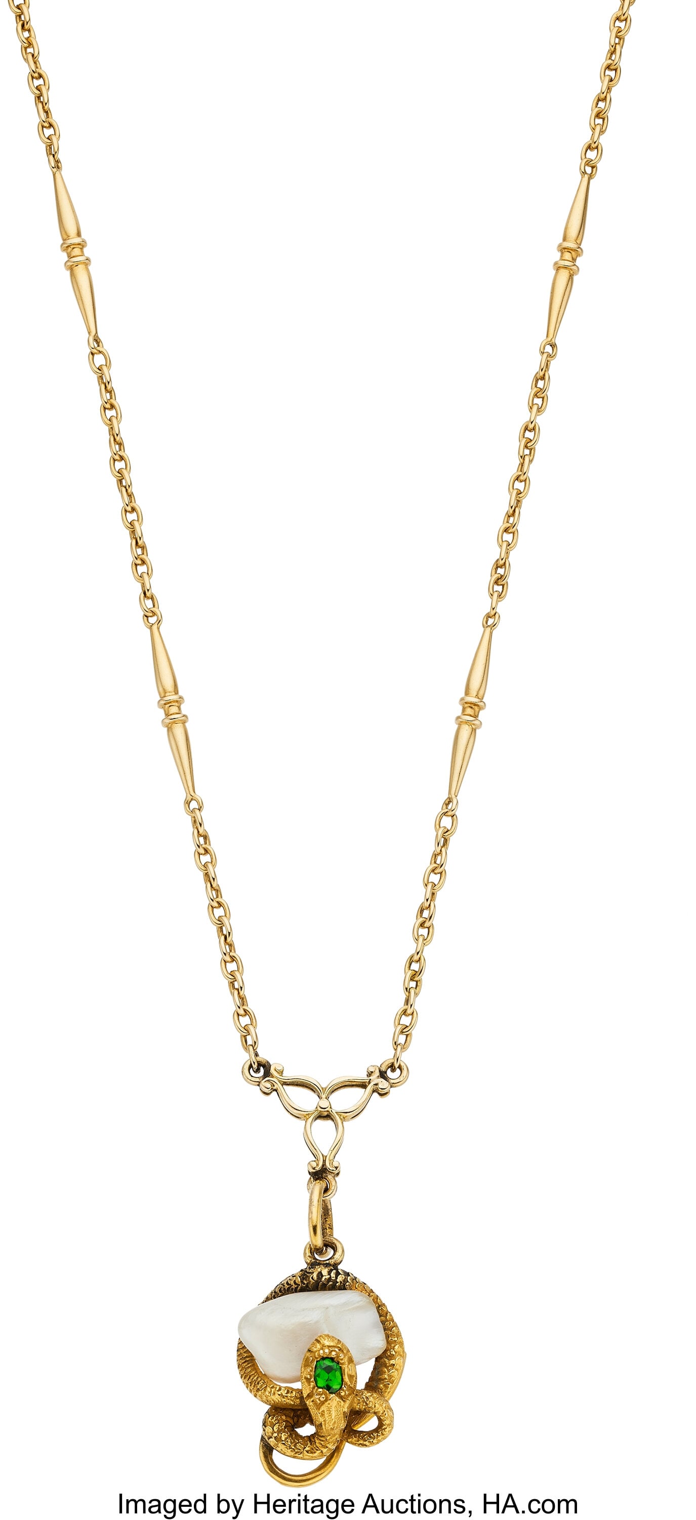 Art Nouveau Demantoid Garnet, Cultured Pearl, Go (1 of 1)