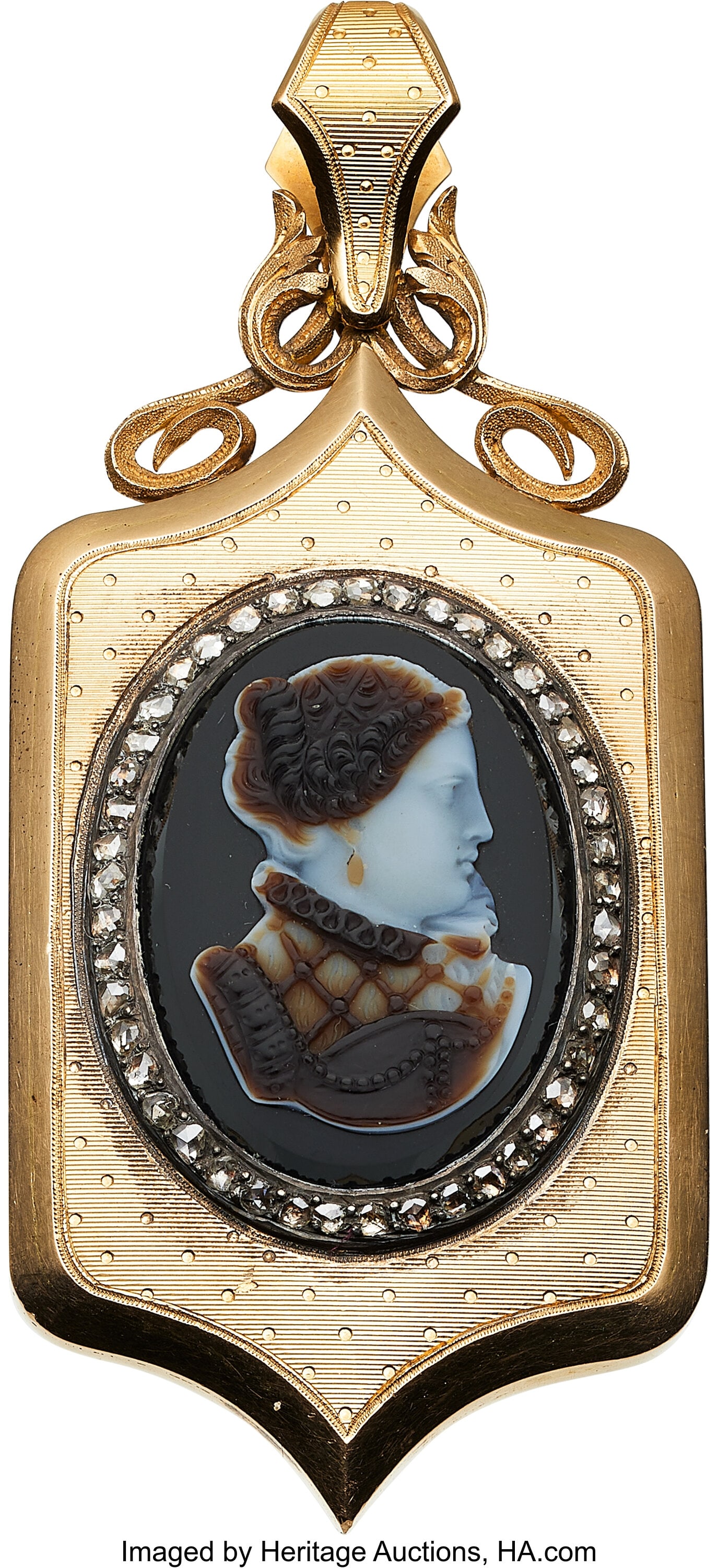 Victorian Sardonyx, Diamond, Gold, Silver Pendan (1 of 2)