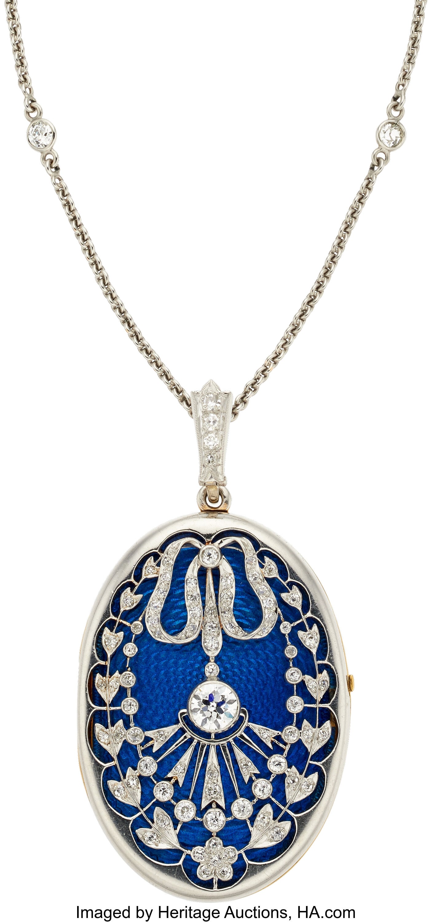 Antique Diamond, Enamel, Platinum, Gold Pendant- (1 of 5)