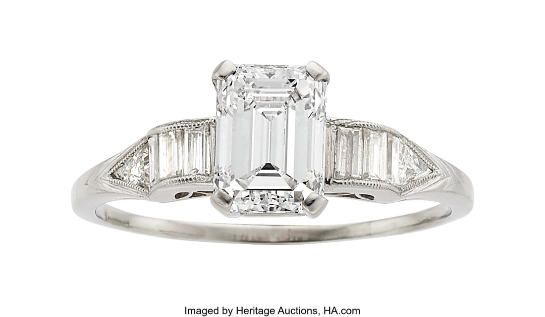 Art Deco Diamond, Platinum Ring Stones: Emerald (1 of 2)