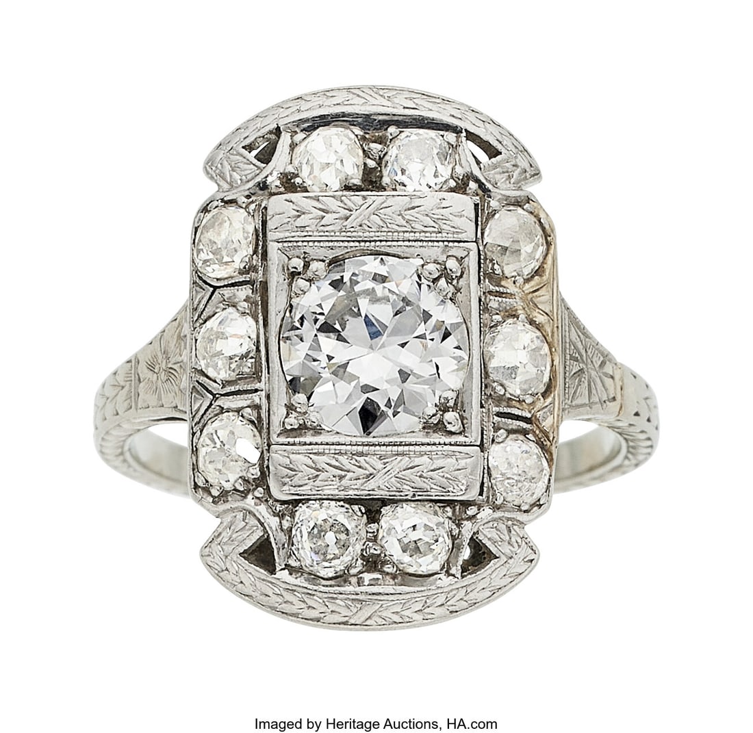 Art Deco Diamond, Platinum, White Gold Ring Sto (1 of 2)