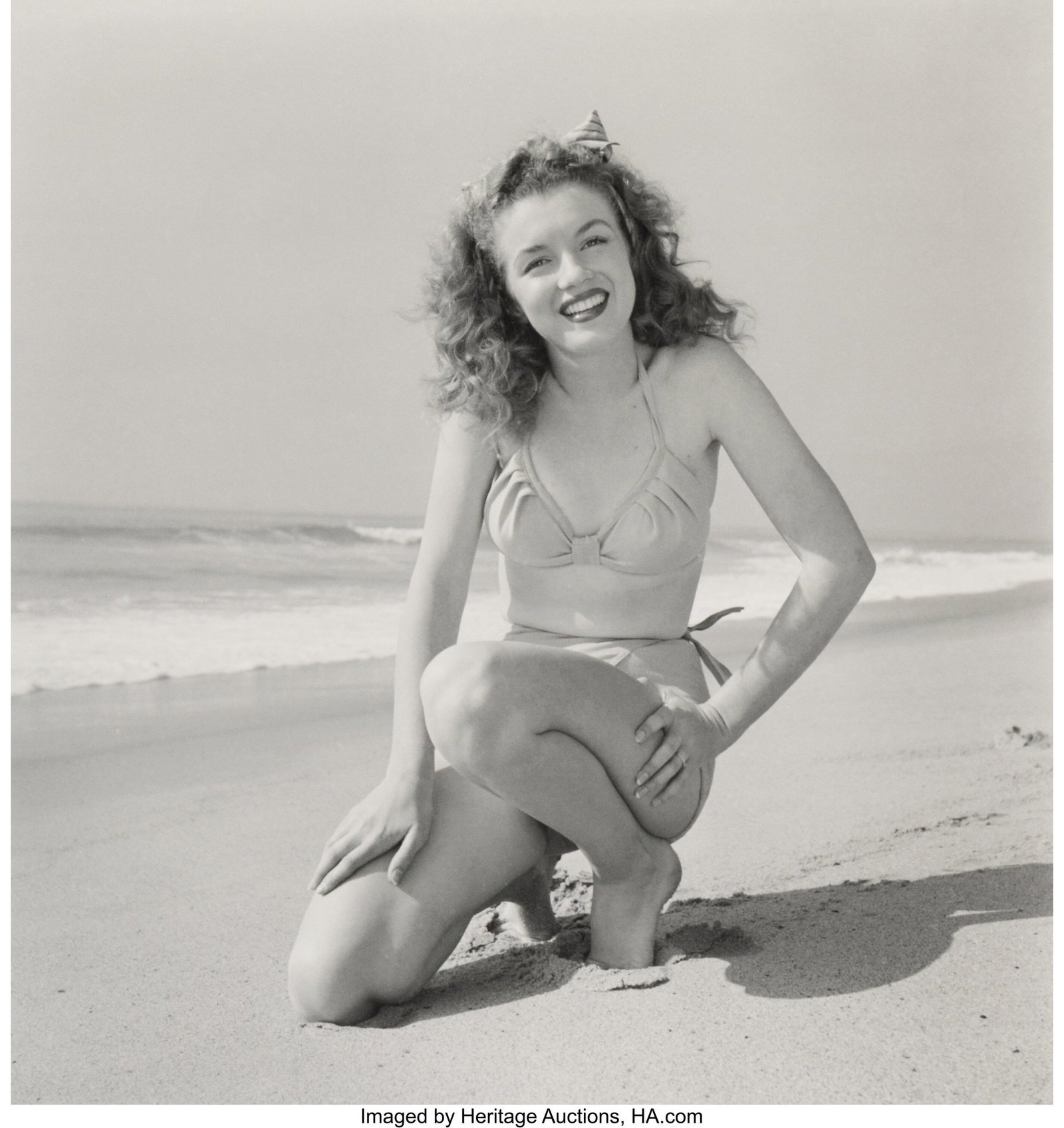 Andre De Dienes (Hungarian, 1913-1985) Norma Jea: Andre De Dienes (Hungarian, 1913-1985) Norma Jeane, Zuma Beach, 1945 Gelatin silver print, printed later 16-7/8 x 16 inches (42.9 x 40.6 cm&rpa