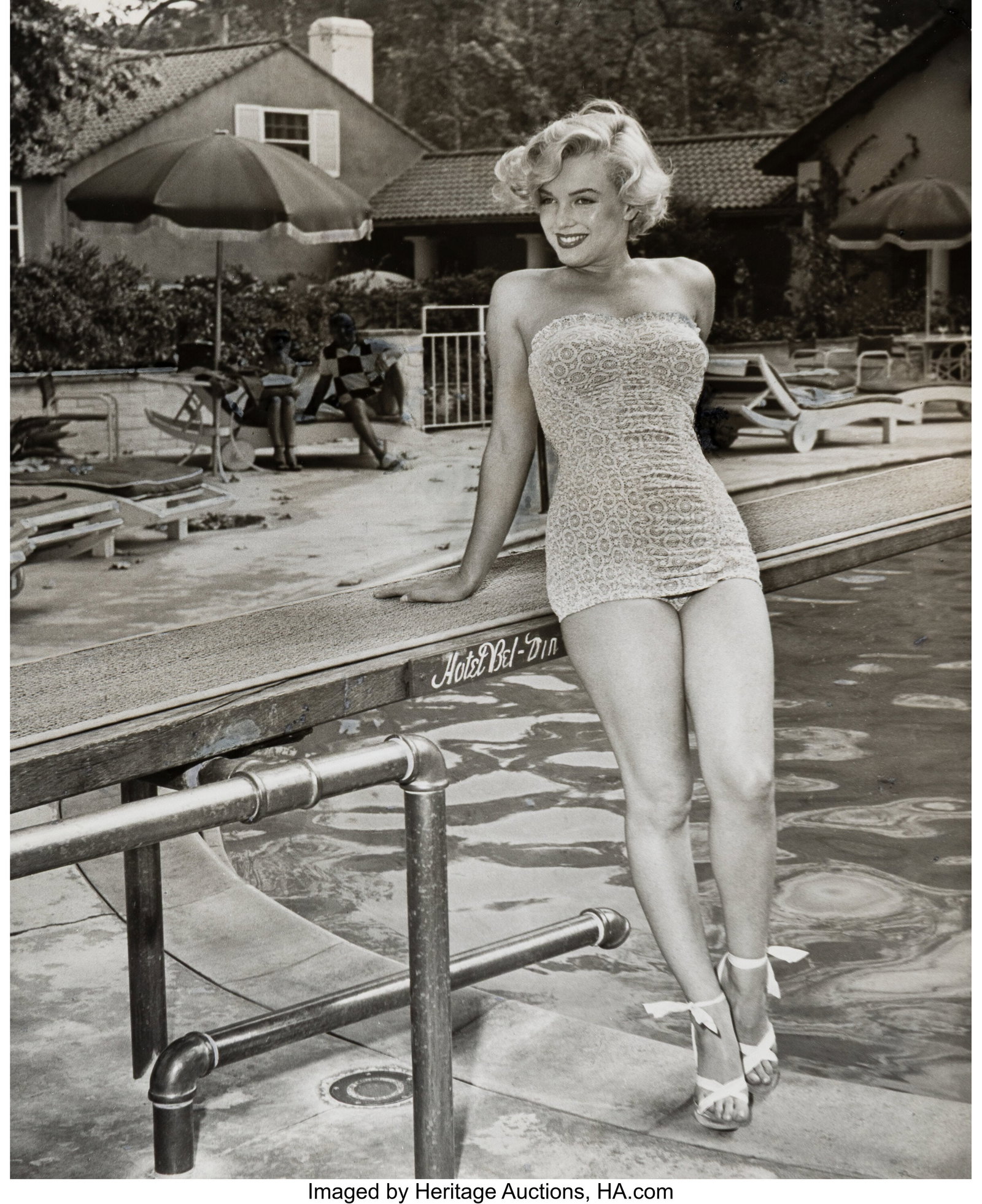 Art Weissman (American, 20th Century) Marilyn Mo: Art Weissman (American, 20th Century) Marilyn Monroe at the Bel-Air Hotel Pool, 1951 Gelatin silver print, ferrotyped 9-1/2 x 7-3/8 inches (24.1 x 18&pe